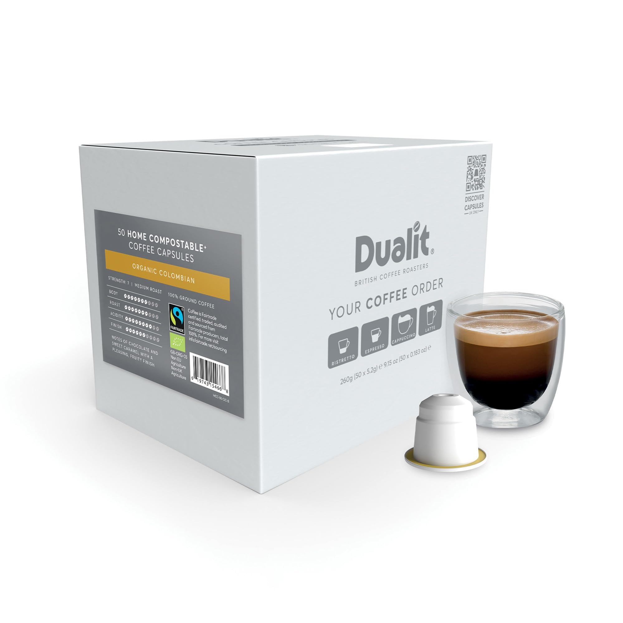 Nespresso? Compatible* Organic Colombian Home Compostable Coffee Capsules by Dualit | 50 Servings - 5 X 10 Pk of Eco Friendly Single Origin Coffee