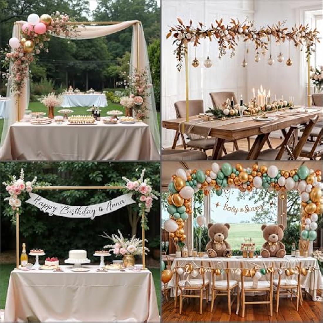 Over The Table Rod Stand with Clamps- Adjustable Metal Wedding Arch Frame for Table Centrepiece, Over Table Display Rail for Halloween Christmas Table Decorations (Gold)