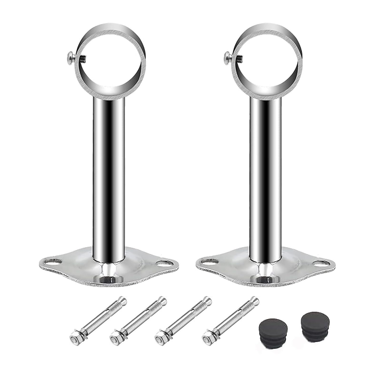 TOP-VIGOR Wardrobe Pipe Bracket 25mm Dia, 2Pcs Ceiling Mounting Rail Rod 250mm Height, Stainless Steel Shower Curtain Closet Wardrobe Rod Lever