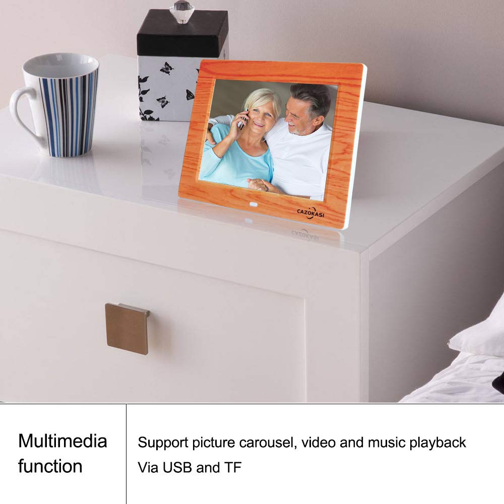 CAZOKASI 3 Displays 8inch Extra Large Impaired Vision Digital Calendar Clock with Non-Abbreviated Day & Month Alarm Clock Day Clock Photo Frame Auto