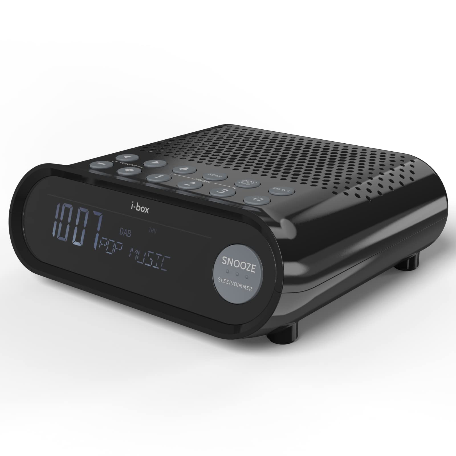 i-box DAB Radio Alarm Clock, Alarm Clocks for Bedside, Dual Alarm Clock, Mains and Battery, 3W Speakers, USB Charging Port, LCD Display Clock Radio