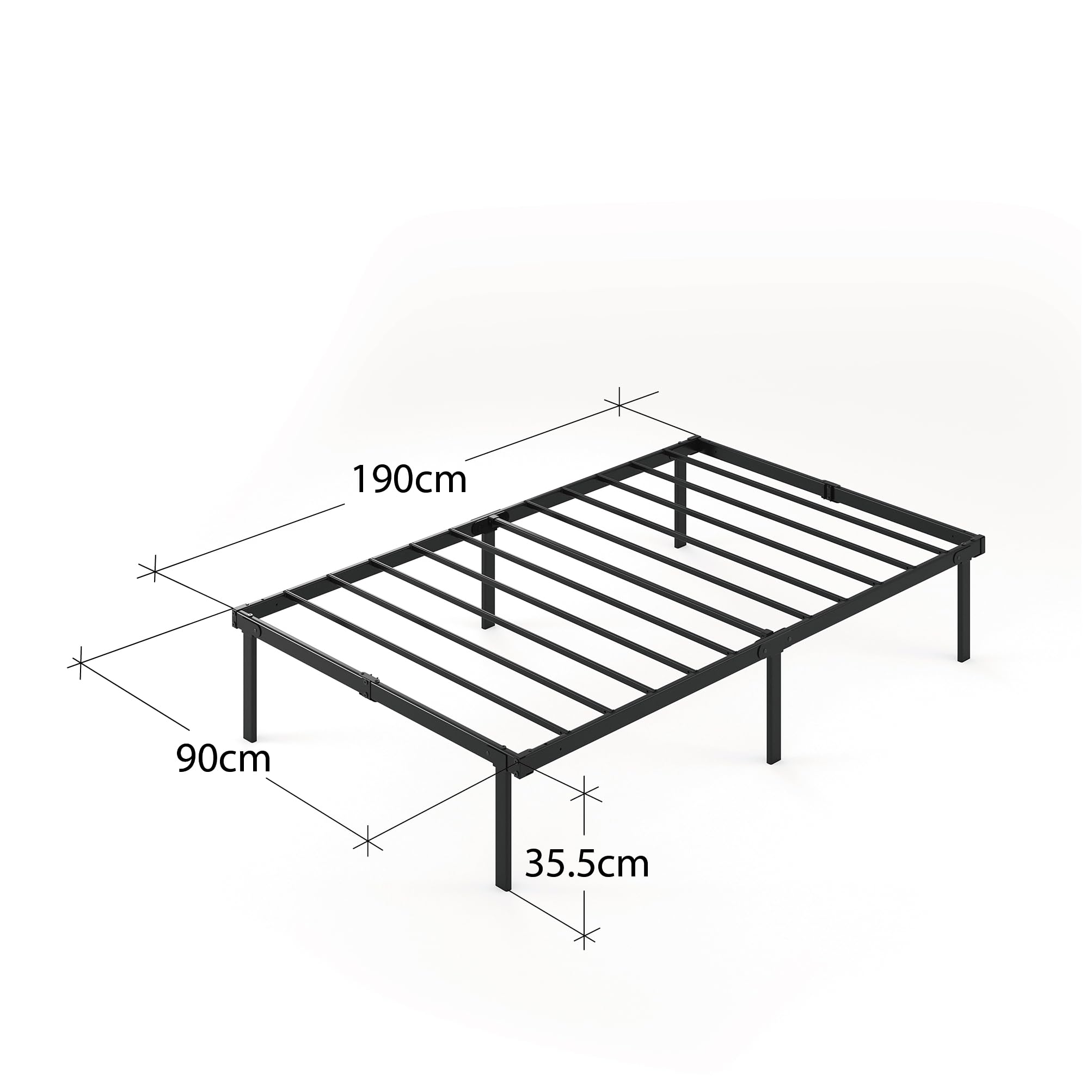 Zinus Caleb Single Bed frame - Bed 90x190 cm - 36cm Height - Metal bed frame with Underbed storage and steel slat support - Foldable bed - Black