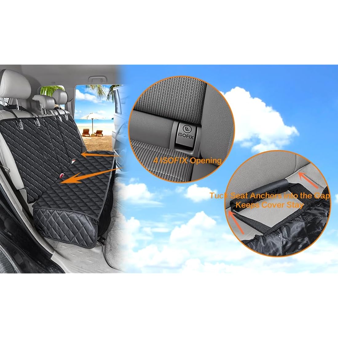 ANOSOSPECIAL Dog Car Seat Cover for Back Seat Cover for Kids,Waterproof Universal Fit Pet Rear Seat Protector for Van SUV (XL, Black)
