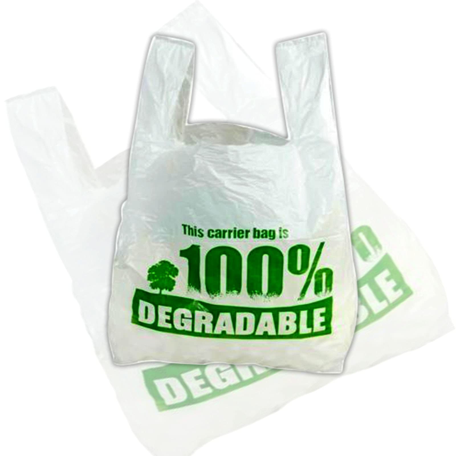 Capra Falconeri 1000 Carrier Bags (13x19x23 Inches) X Large White Plastic Bag with Handles - Strong 100% Degradable Vest Reusable Recyclable Eco