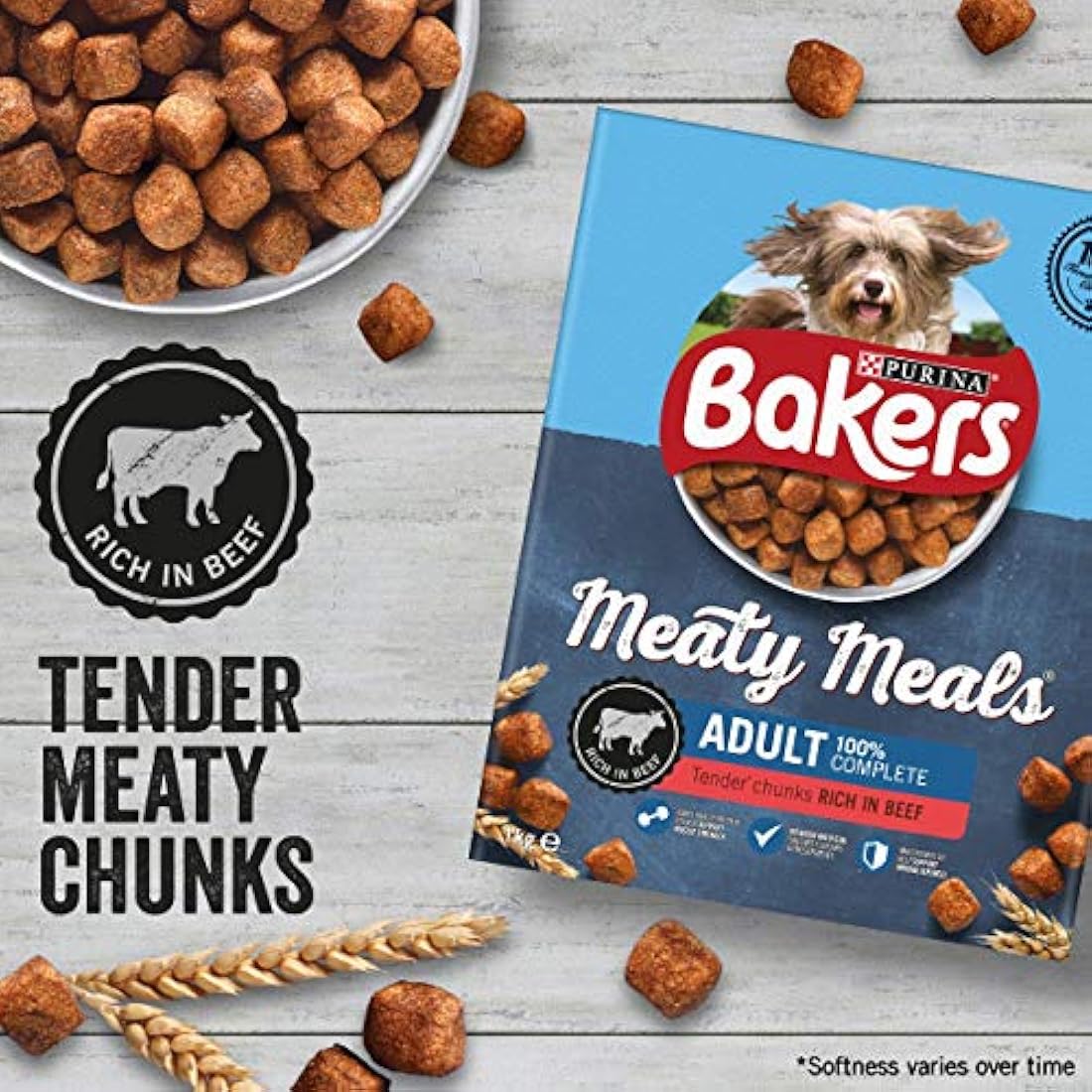 Bakers Meaty Meals Adult Dry Dog Food Beef 1kg (Pack of 4)