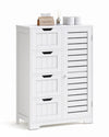 Mondeer Bathroom Floor Cabinet, Wooden Freestanding Storage Unit with 4 Drawers and 1 Louvered Door Adjustable, Shelf for Bathroom Living Room Kitchen