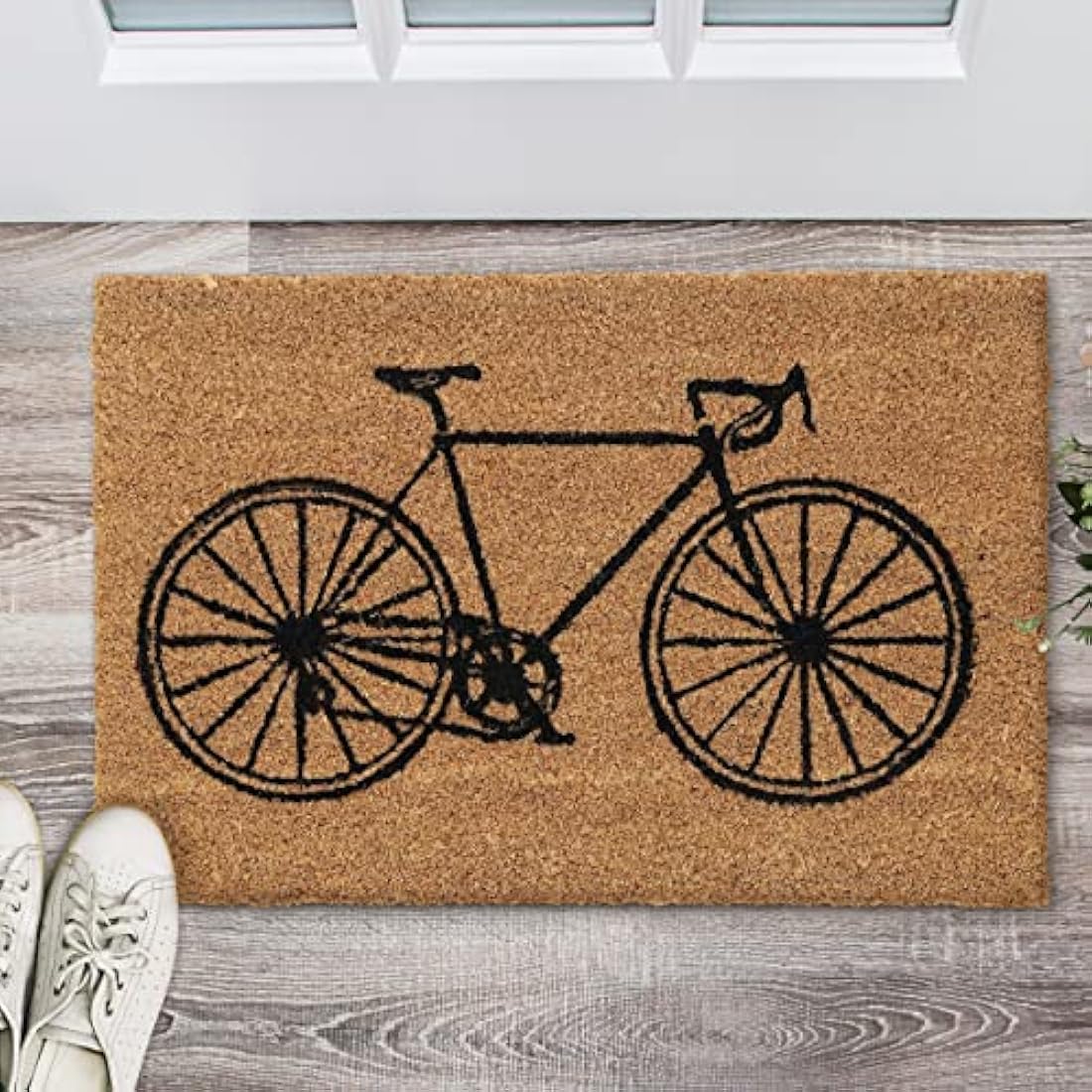 Relaxdays Doormat Coir Bicycle Cycling, 40 x 60 cm, Door Mat Inside & Outside, Non-Slip Wiper, Rectangular, Black-White