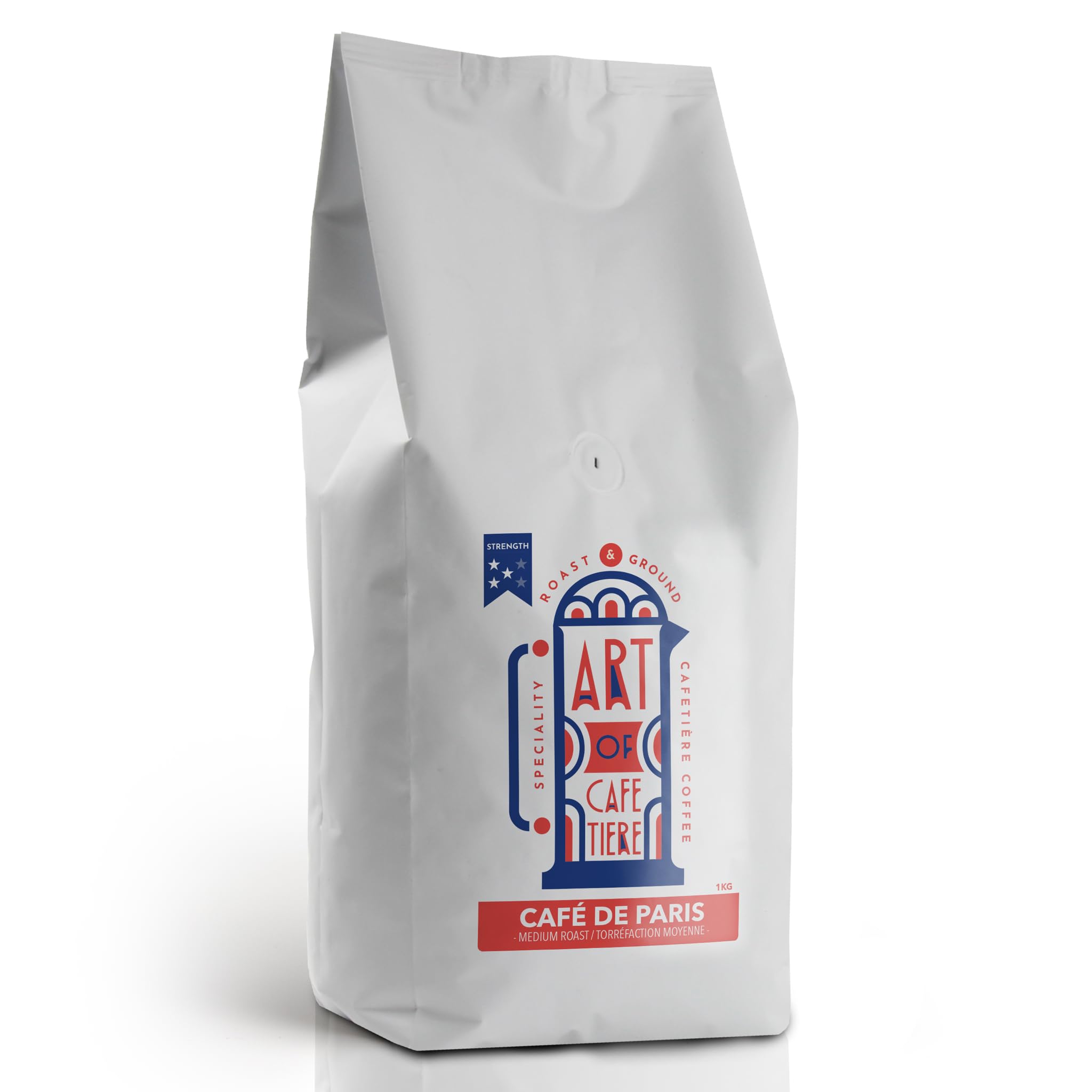 Medium Roast Cafetiere Ground Coffee 1kg - Roasted & Ground Specifically For French Press Cafetieres - Art Of Cafetiere Cafe de Paris Blend - Strength
