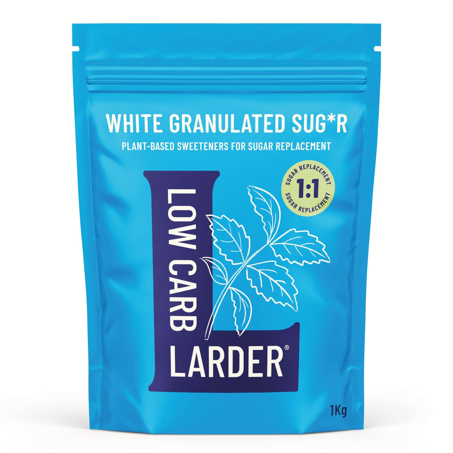 Low Carb Larder Erythritol Blend 1kg - Erythritol, Chicory Root Fibre & Stevia Plant Based White Granulated Sugar Alternative - Keto Friendly, 0g Net