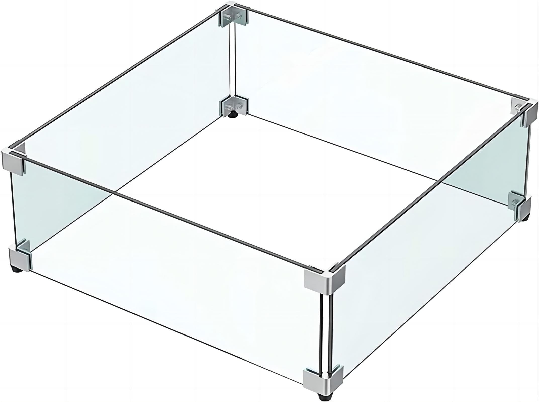 MESIDA 15"x15"x6" Fire Pit Glass Wind Guard, Tempered Glass Firepit Table Shield, Thick and Sturdy, with Hard Aluminum Corner Bracket & Rubber Feet