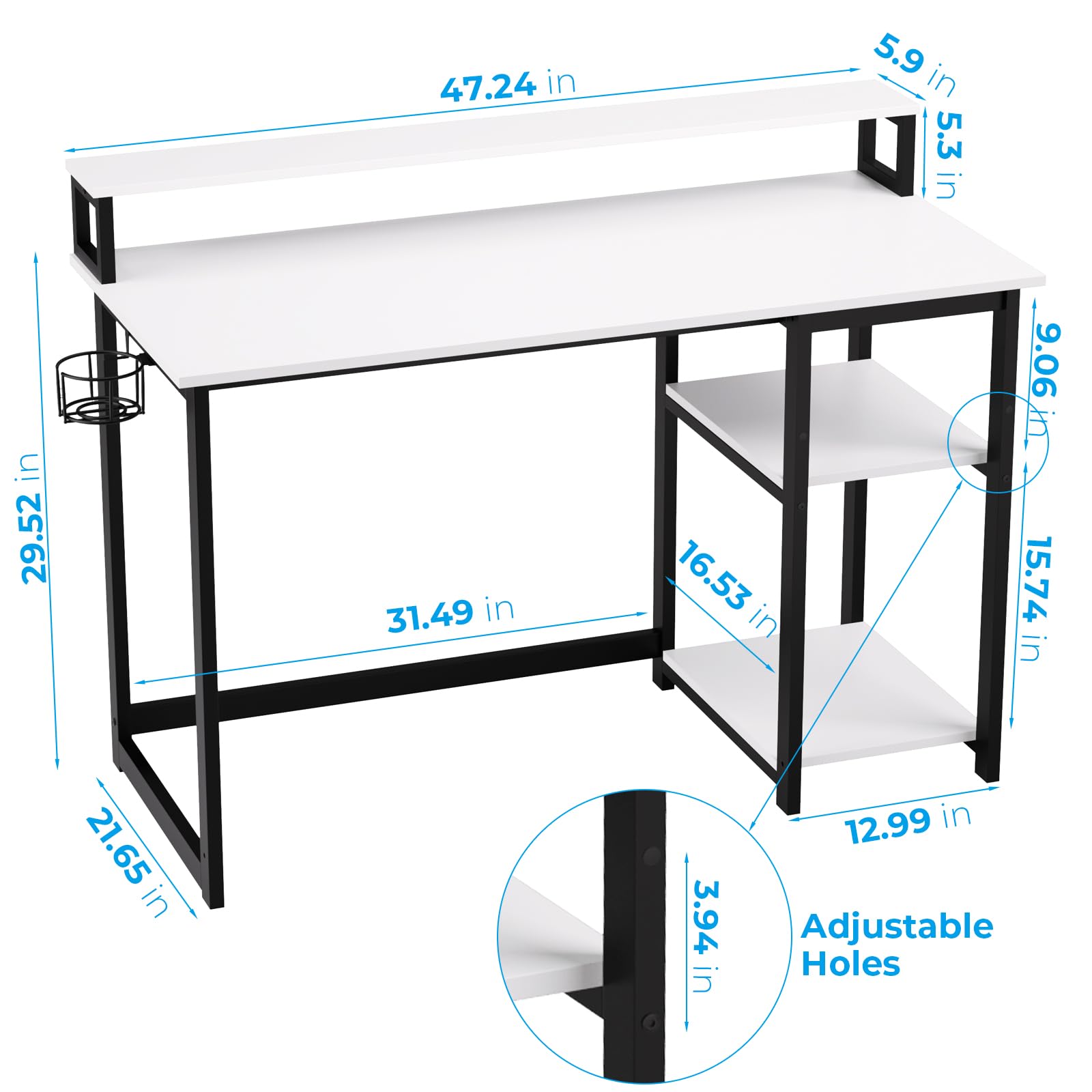 GreenForest Computer Desk with Full Monitor Stand,120 cm Home Office Desk with Reversible Storage Shelves,Small Study Desk with Headphone Hook and Cup