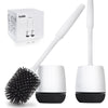 Hulameda Toilet Brush and Holder 2 Pack, Silicone Toilet Cleaning Brush with Quick Drying Holder, 4 x 5.5 Inches, Black & White, (Flooring/Mounted