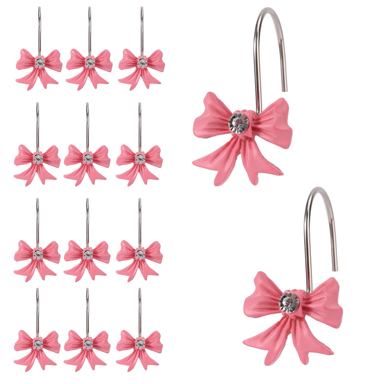 BOXOB 12pcs Bow Knot Shower Curtain Hooks, Cute Metal Decorative Rings Hangers Clips for Bathroom Baby Room Nursery Art Decor Accessories