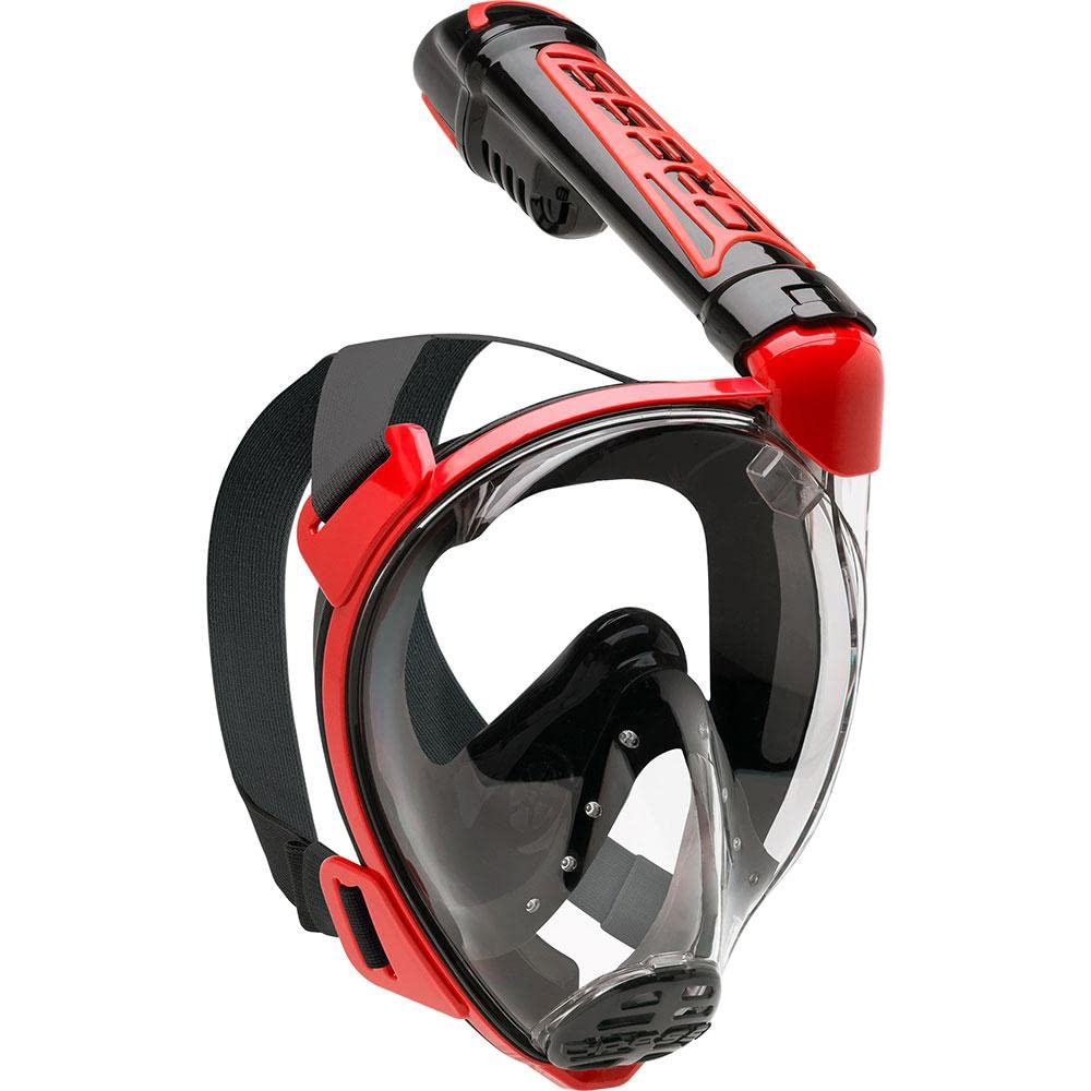 Cressi Duke Full Face Snorkel Dry Mask - Available in Standard Version or with Action Cam Holder, Adult Unisex, Black / Red