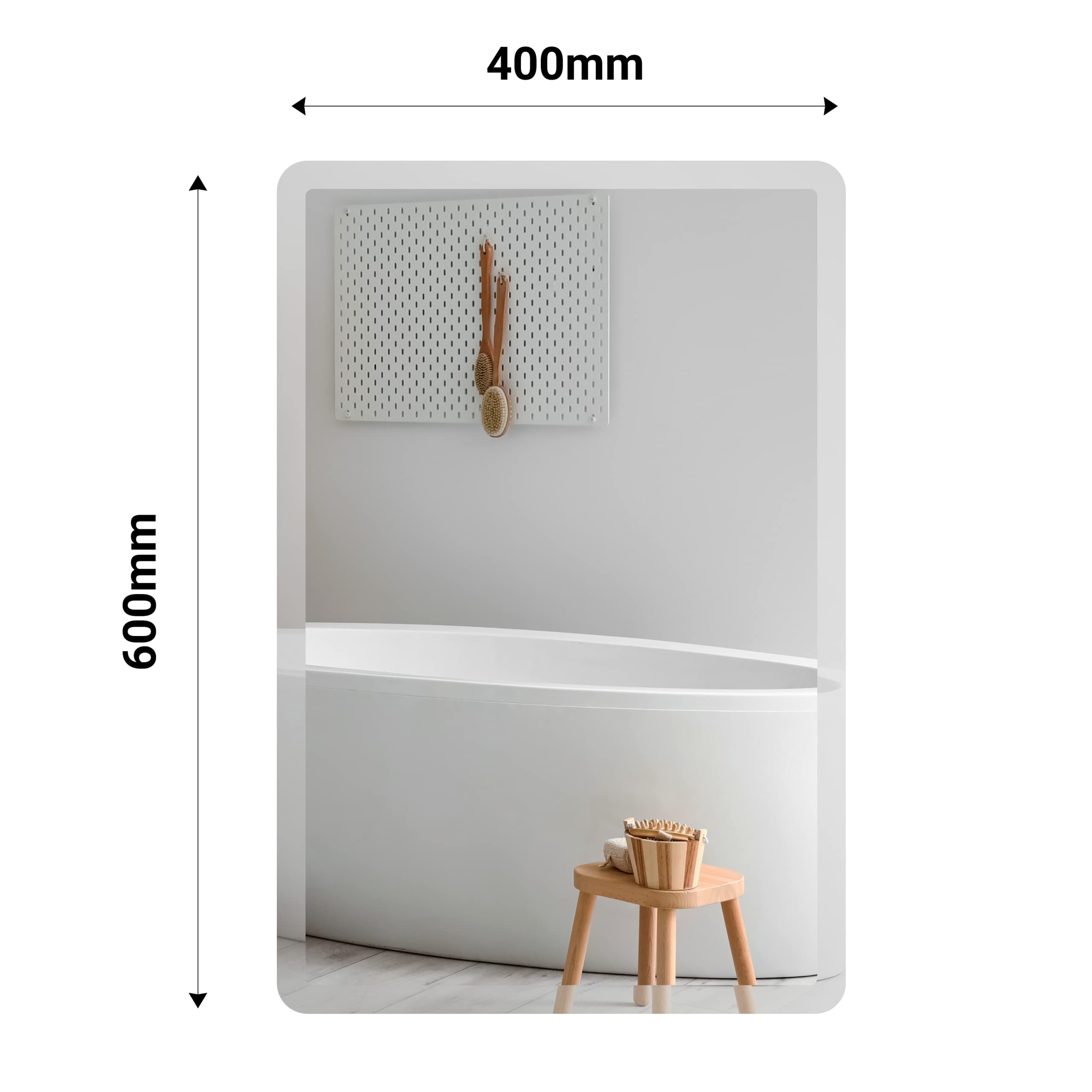 Home Selections Rectangle Bathroom Mirror 400mm x 600mm, Modern Frameless Polished Bevelled Edge, Wall Mounted, Hangs Portrait or Landscape