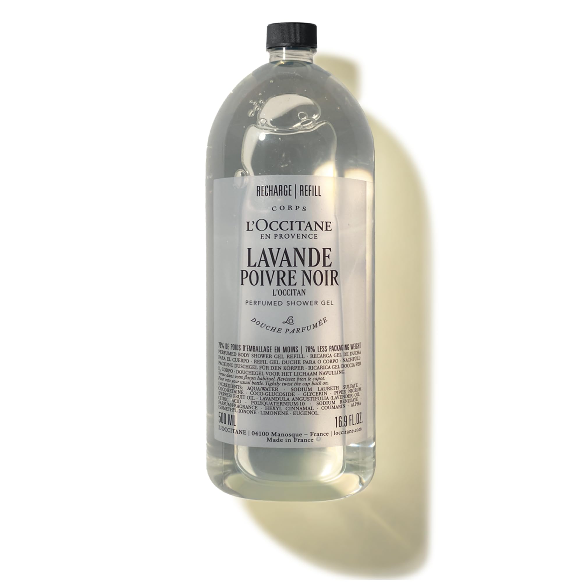L'OCCITANE Lavande Poivre Noir (Formerly L?Occitan) Shower Gel Refill 500ml, Soothing Lavender & Black Pepper Body Wash for Men, Premium & Clean