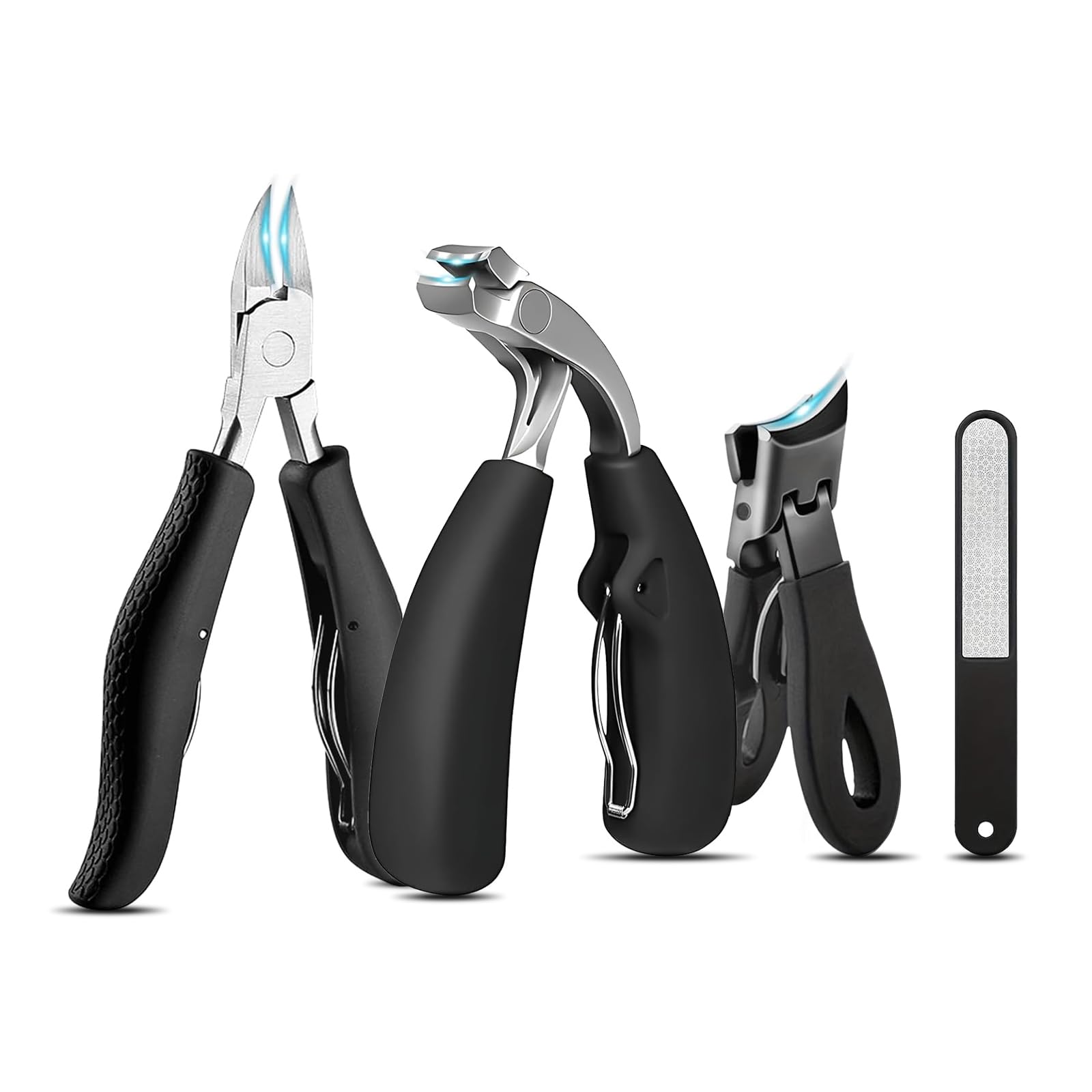Toenail Clippers for Seniors Thick Nails, Large Hawkbill Nail Cutter Set with Angled Elbow-Open Design & Nail File ? Heavy Duty Long Handle Toenail