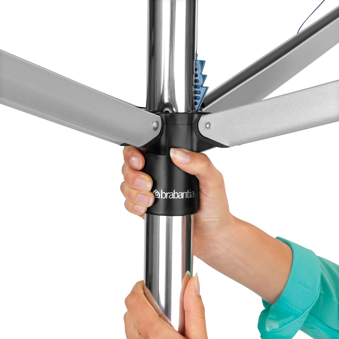 Brabantia - Topspinner - 50 Metres of Clothes Line - UV-Resistant & Non-Slip Lining - Smooth Turns - Umbrella System - Rotary Dryer with Ground Spike