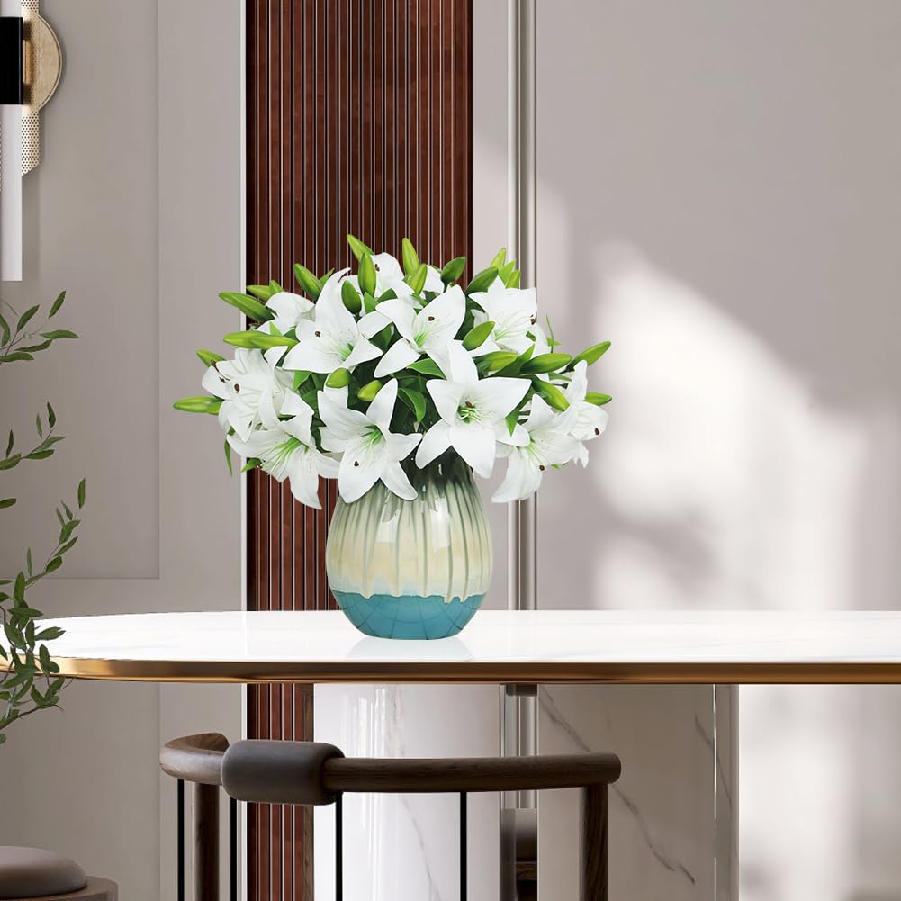 Olrla 20pcs White Artificial Lily Flowers, Real Touch Tiger Lily Easter Lily Fake Spring Flowers for Wedding Home Office Easter Decoration