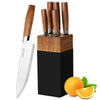 lapelux Knife Set - 5 Piece Kitchen Knife Set with Block, Wood Grain Handle, Stainless Steel Kitchen Knives with Chef, Bread, Slicer, Utility, Paring