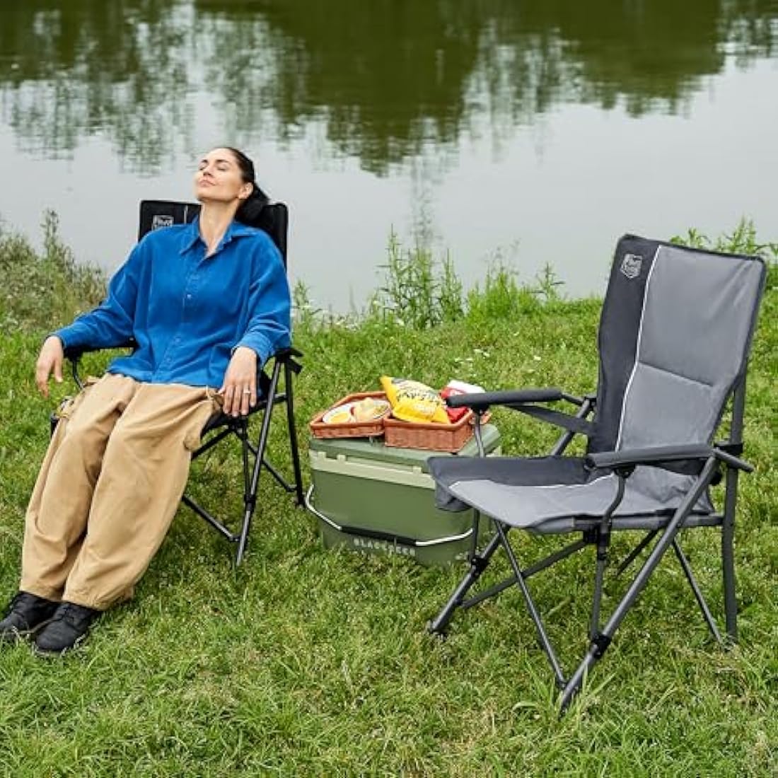 TIMBER RIDGE Folding Camping Chair 150kg High Back Portable Folding Chair with Cup Holder Hard Armrest Fishing Chair for Camping, Picnic, Garden, Balcony