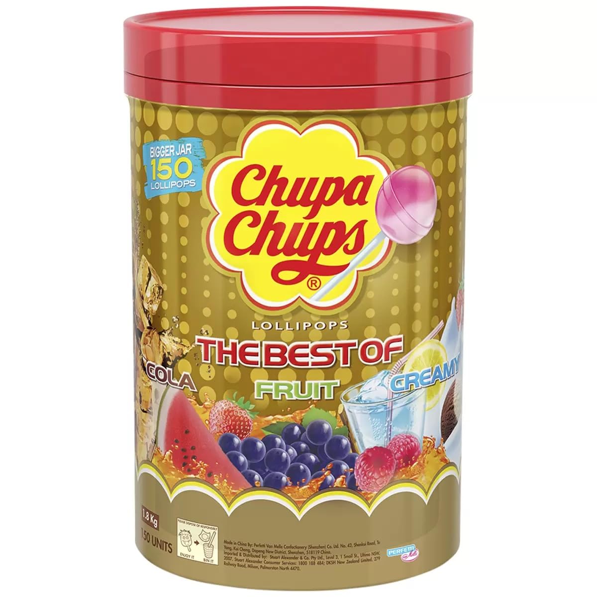 150 x Bulk Bag Of Chupa Chups Lollipops (12g Each Standard size) Mixed Flavours Including Cola, Apple, Strawberry and Strawberry and Cream