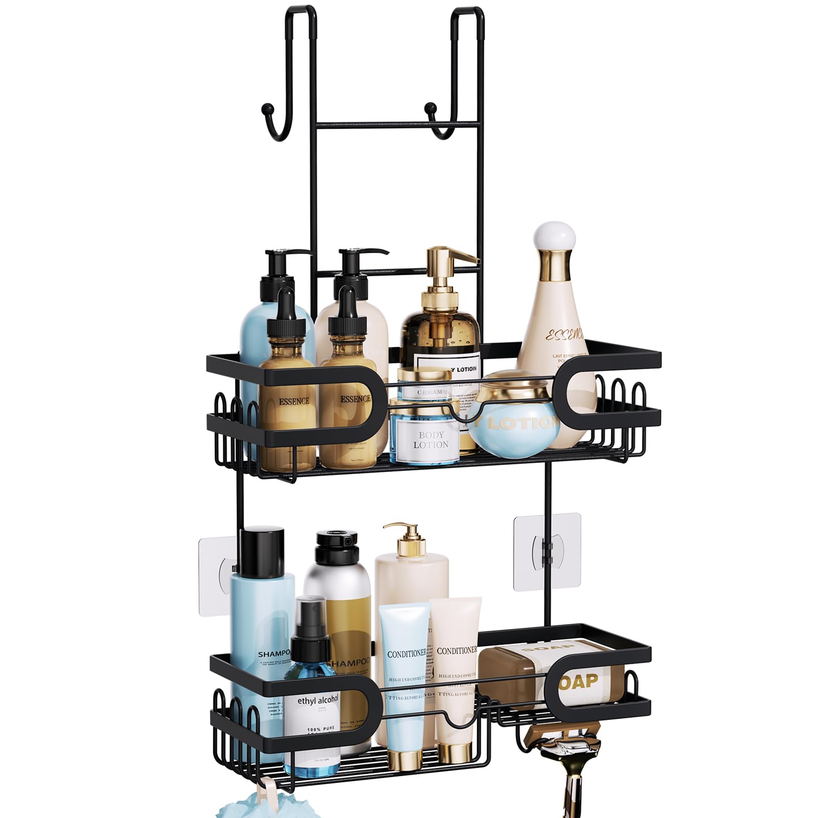 HapiRm Shower Caddy Hanging Black - Over The Door Shower Caddy with Soap and Razor Holder, No Drilling Hook over Bathroom Storage for Towel, Bath