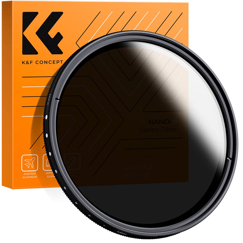 K&F CONCEPT 52mm Slim Variable ND Neutral Density Filter Adjustable Fader ND2 ND4 ND8 ND16 ND32 to ND400 + Lens Cleaning Cloth for DSLR Camera Lens