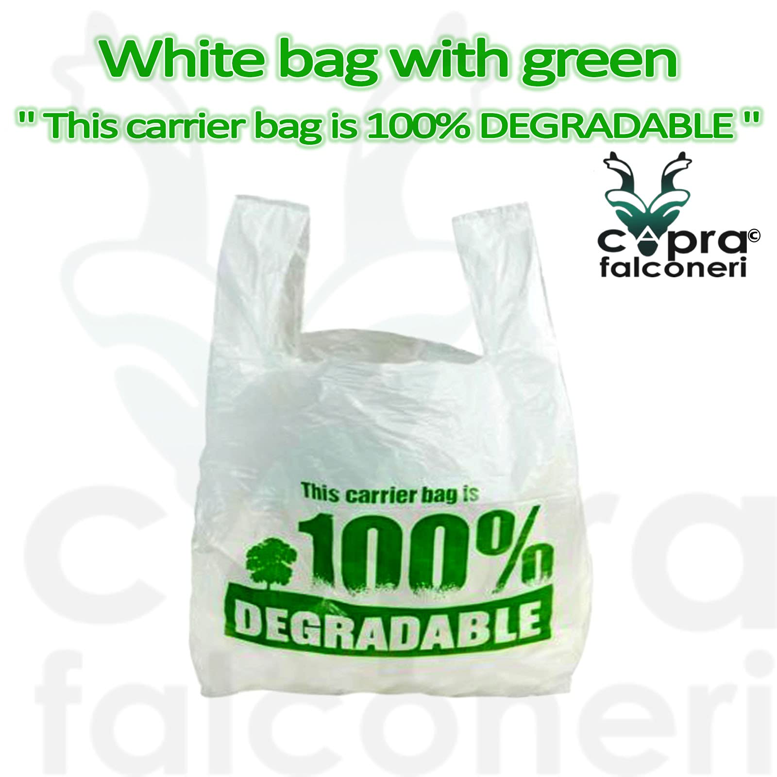 Capra Falconeri 1000 Carrier Bags (13x19x23 Inches) X Large White Plastic Bag with Handles - Strong 100% Degradable Vest Reusable Recyclable Eco