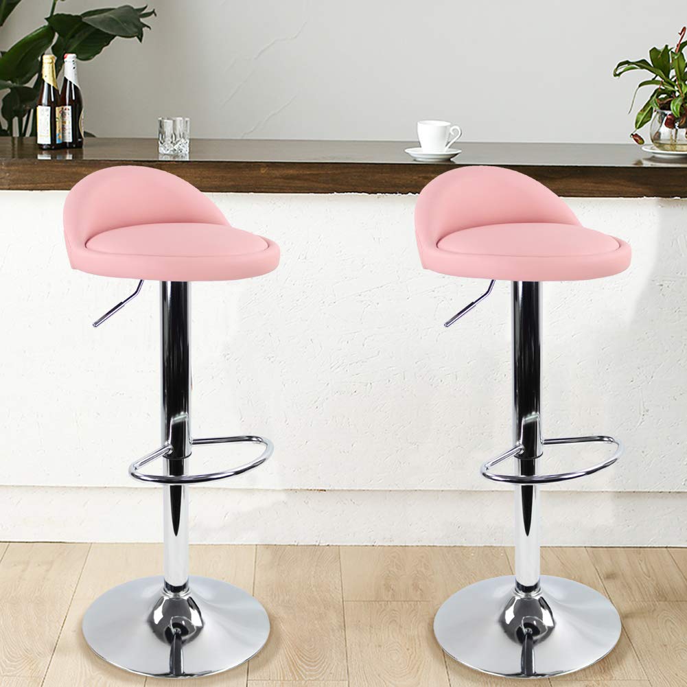 KKTONER PU Leather Round Bar Stool with Back Rest Height Adjustable Swivel Pub Chair Home Kitchen Bar stools Backless Stool with Footrest (Pink)