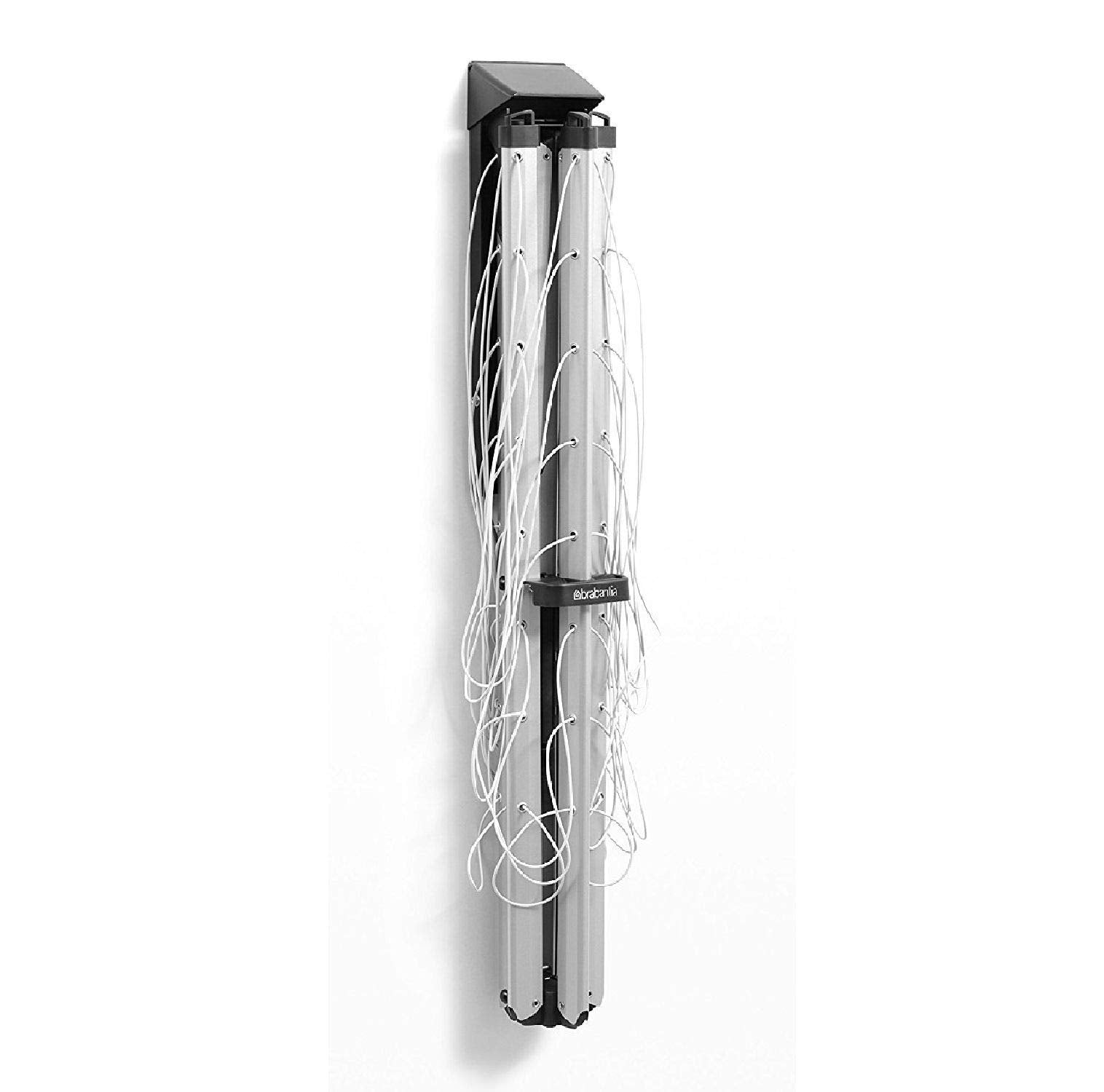 Brabantia WallFix Retractable Washing Line with Protective Fabric Cover (24m) Wall-Mounted Foldaway Clothes Air Dryer (Silver)