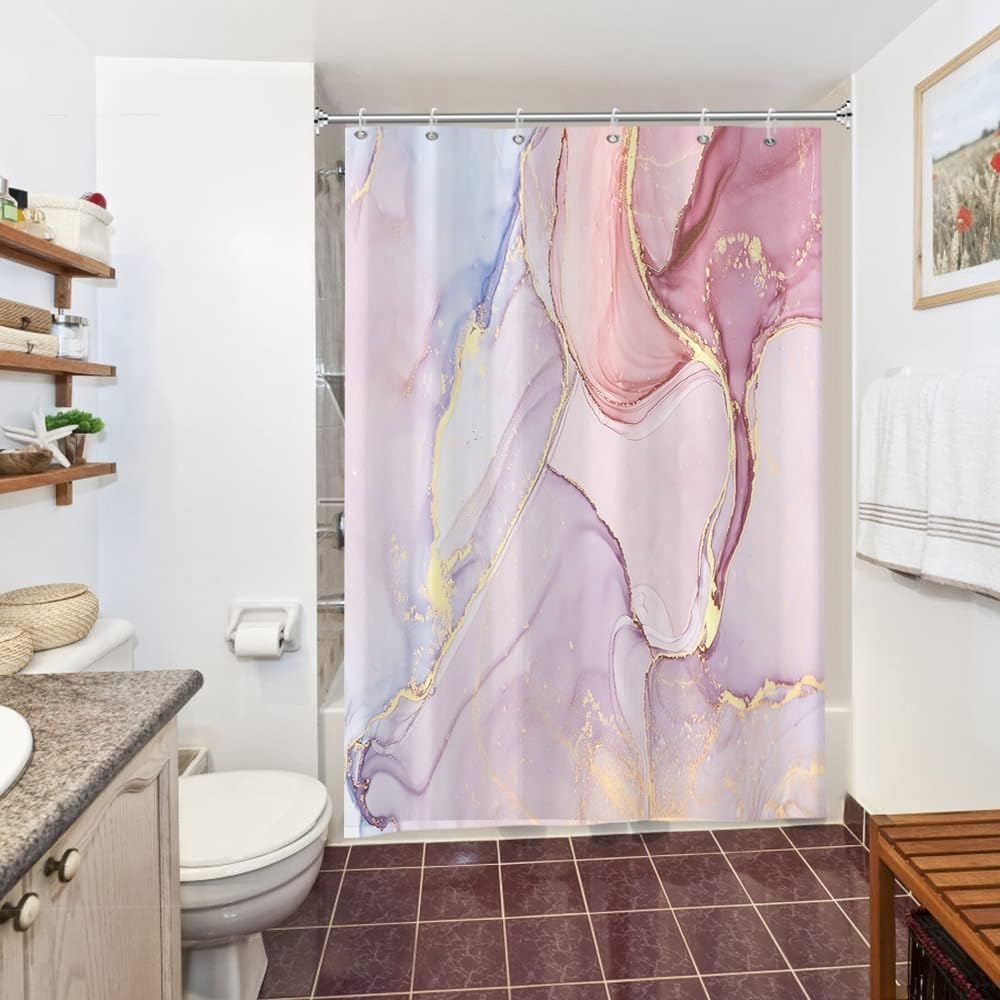Uiiooazy Pink Marble Shower Curtain, Blue Violet Effect Bath Curtain Mildew and Mould Resistant Waterproof Polyester Fabric Washable Opaque Shower