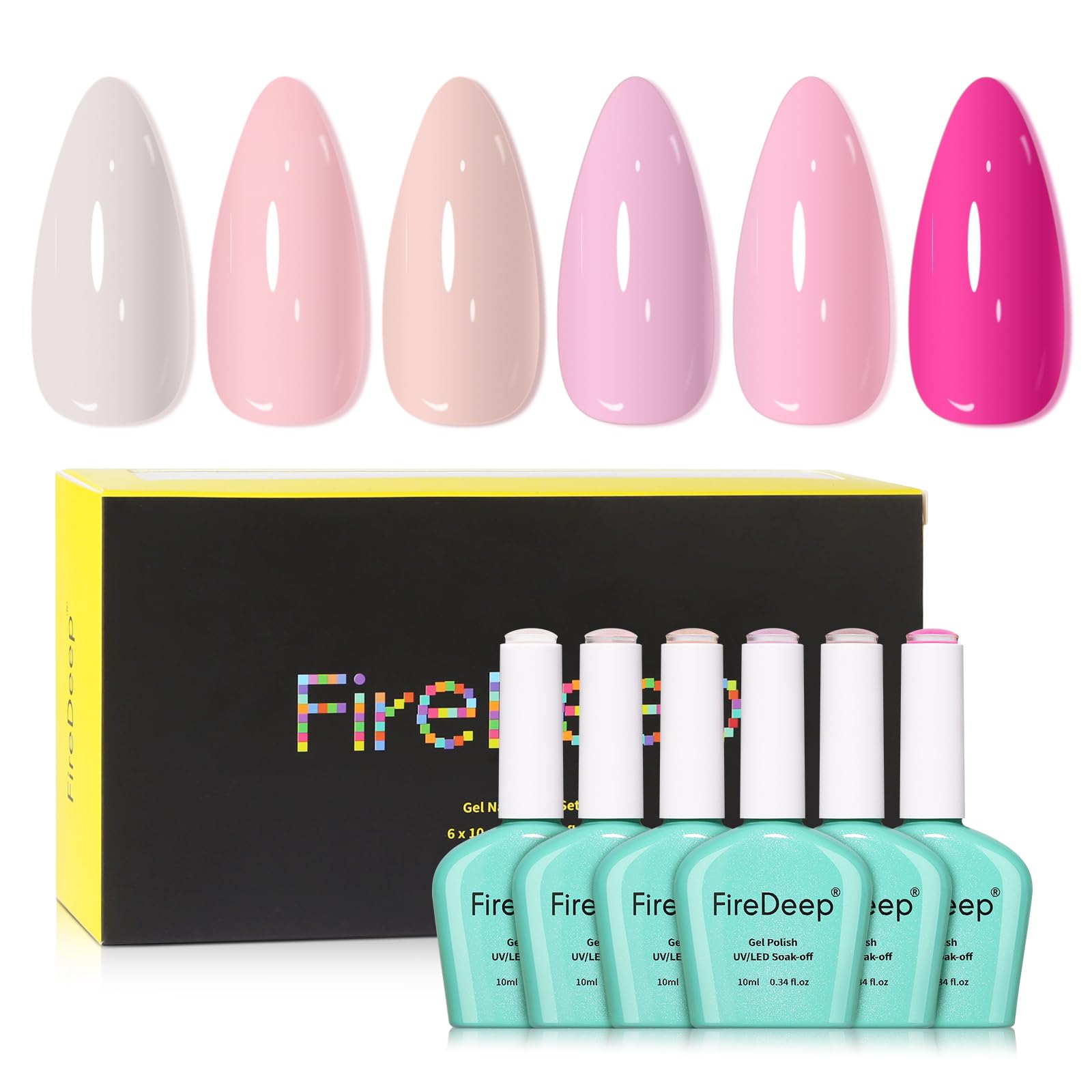 Firedeep 10ml Hema Free 6 Colors Gel Polish Kit Nude Pink Light Pink Gel Nail Polish Set Hema Free Soak Off UV LED Cured Long Lasting Manicure for