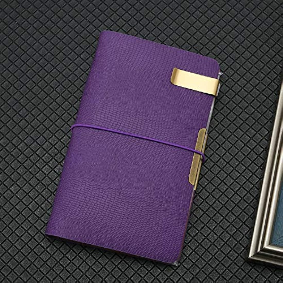 WONDERPOOL A6 Leather Diary Lined Paper Notebook & Pen - Refillable 6 Ring Binder Writing Spiral Journal for Office Travel Work and Plan Agenda (b-Purple, A6)