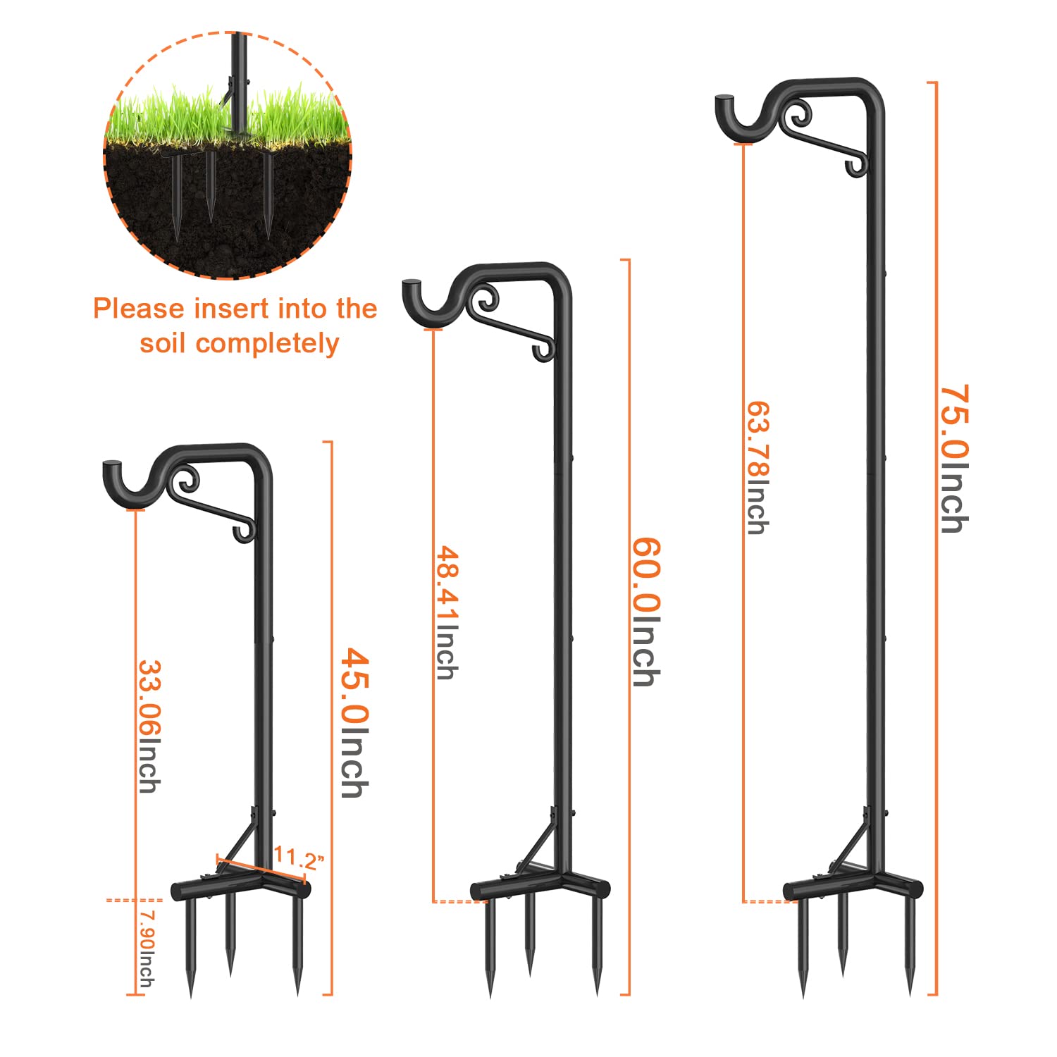 Bomclap Shepherd Hook for Outdoor Use, Pack of 2, 75 inches/190 cm, Adjustable, Durable, Weather Resistant, Black, Rustic Style, Garden Decoration
