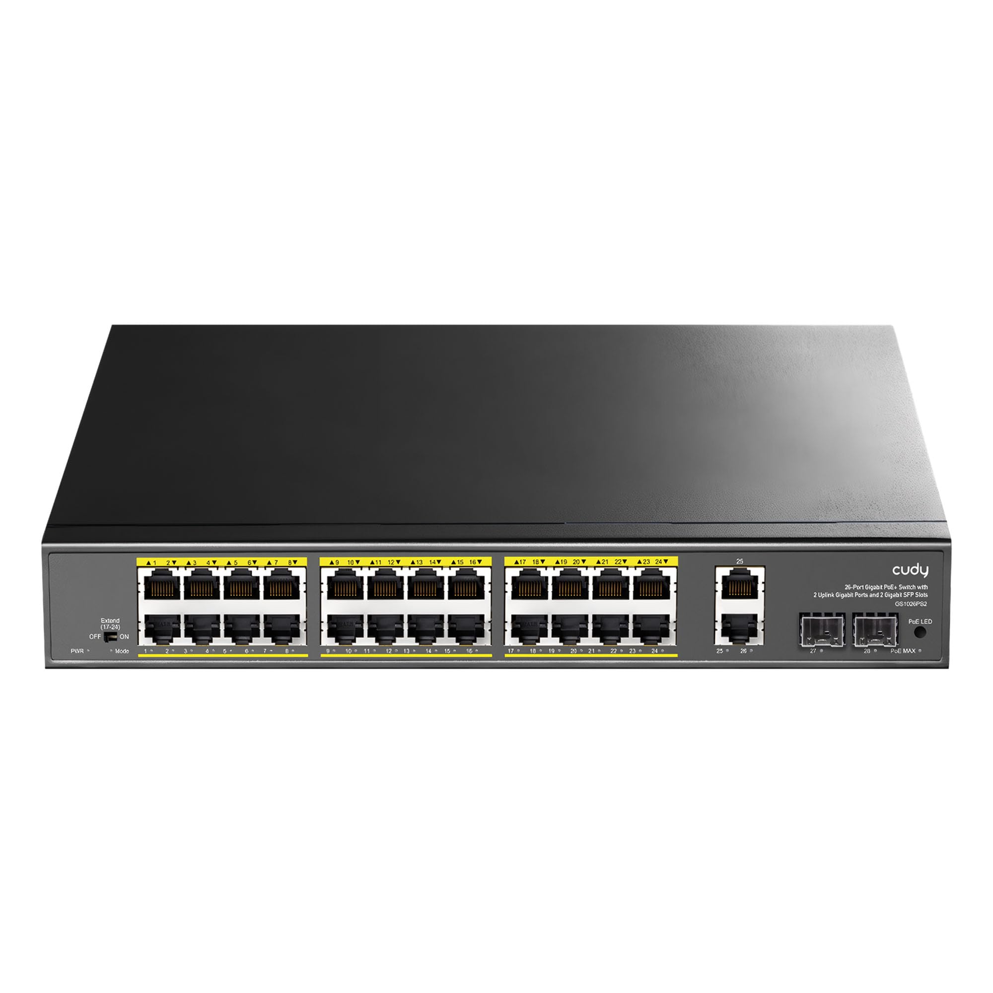 Cudy 24 Gigabit Ethernet Unmanaged PoE+ Switch, 300W, 24 Gigabit PoE+, 2 Gigabit SFP and 2 Uplink Ports, VLAN Mode, 19-inch Rackmount, 802.3af/at,