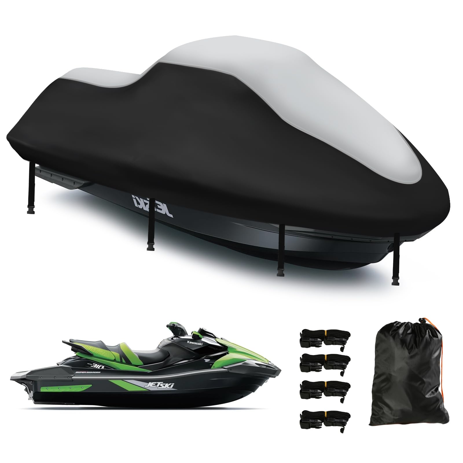 Waterproof Jet Ski Covers,Upgraded 420D Heavy Duty Motorboat Cover,2 Air Vent Marine Grade UV Resistant for Yamaha,Seadoo,Kawasaki,Waverunner Polaris