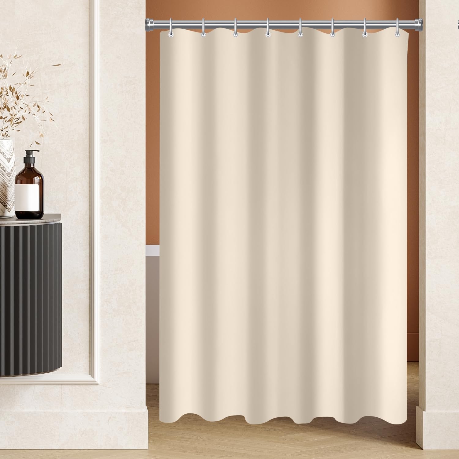 Lerores Shower Curtain 100 x 180 cm(39x70 inch) Beige, Weighted Hem Anti-Mold Textile, Water-Repellent, Washable Polyester Fabric Bath Curtain for
