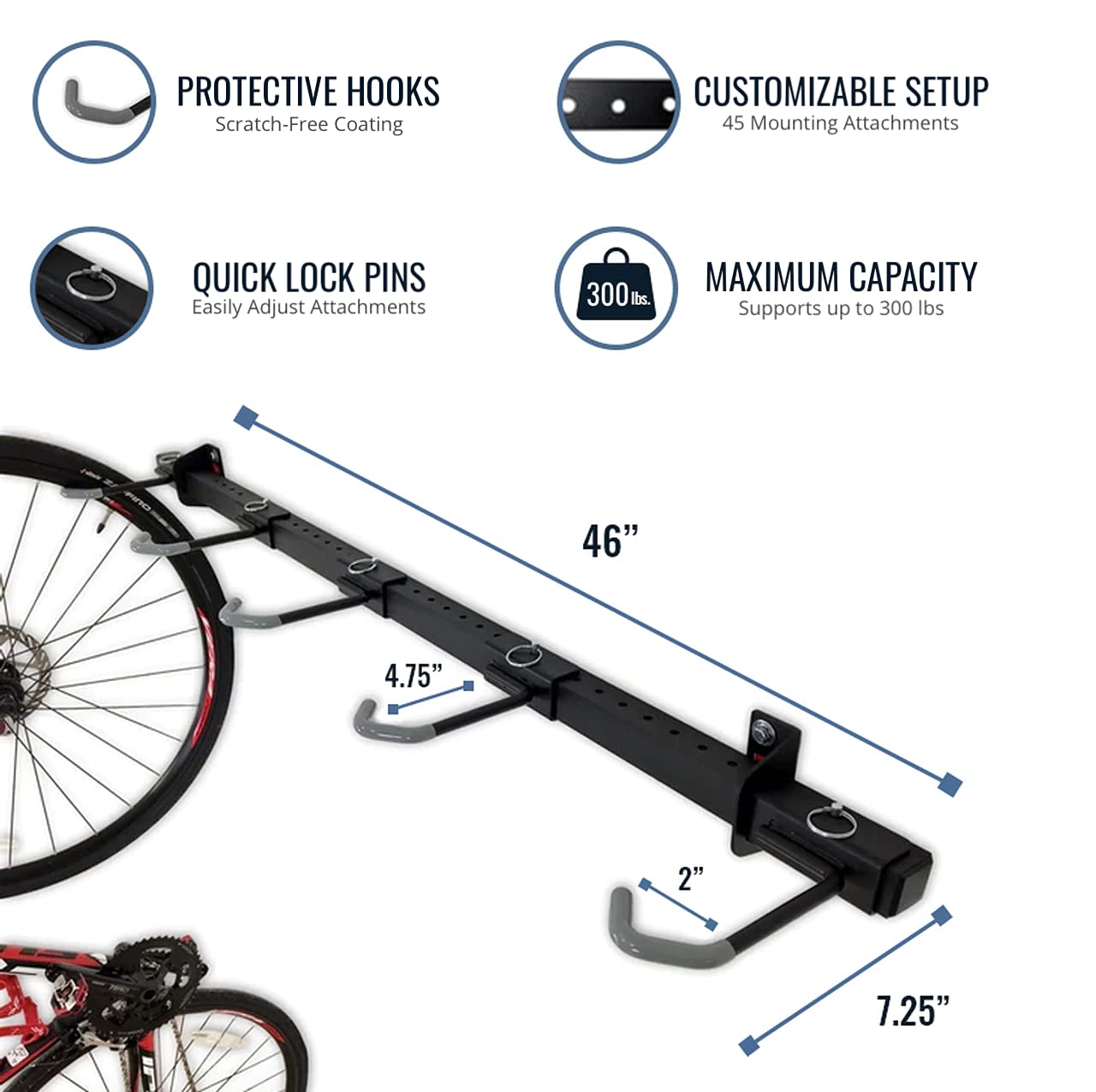 StoreYourBoard 5 Bike Storage Rack, Cycling Wall Mount Hook System, Home and Garage Adjustable Bicycle Hanging Organizer