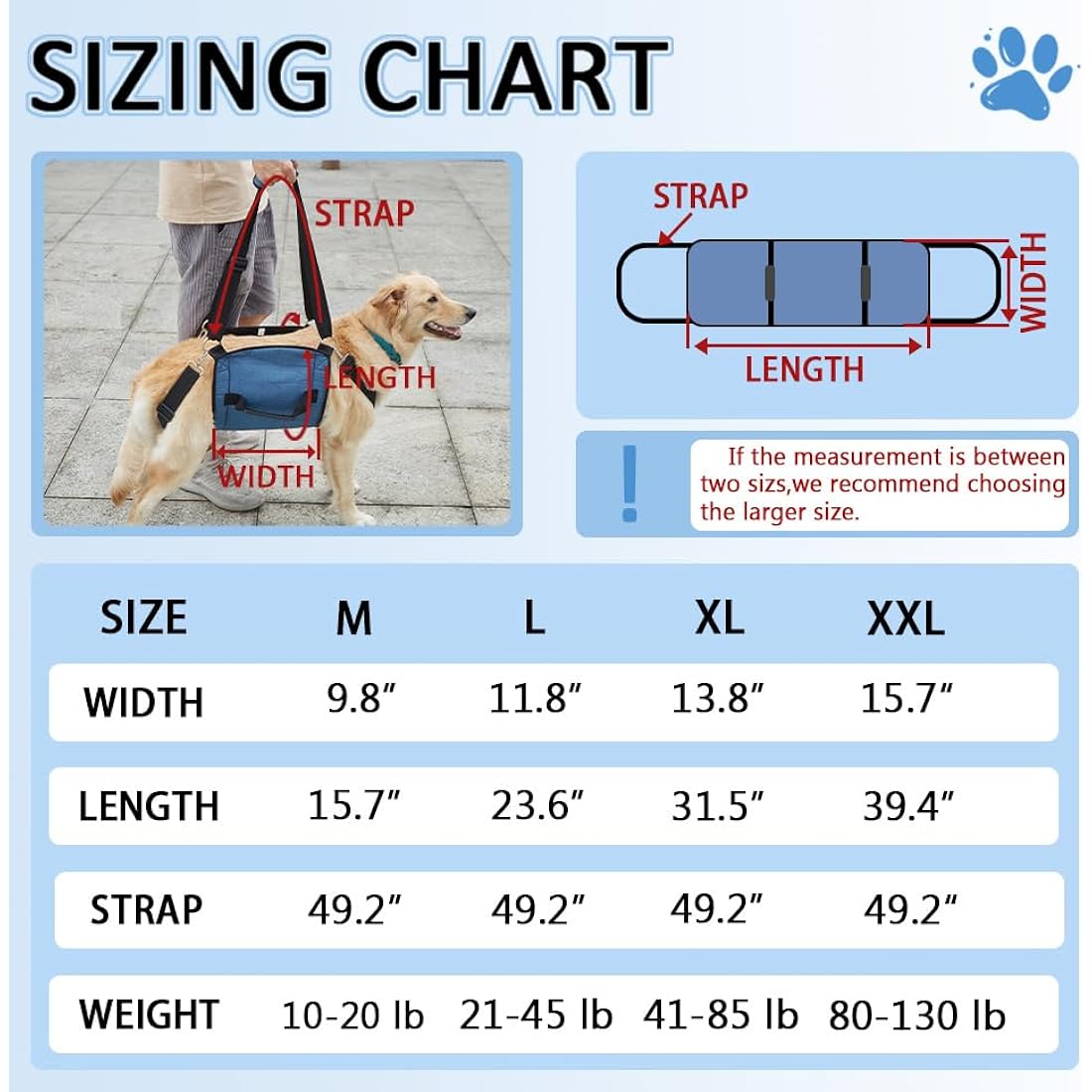 COODEO Dog Carry Sling, Emergency Backpack Pet Legs Support & Rehabilitation Dog Lift Harness for Nail Trimming, Dog Carrier for Senior Dogs Joint Injuries, Arthritis, Up and Down Stairs (XL, Blue)