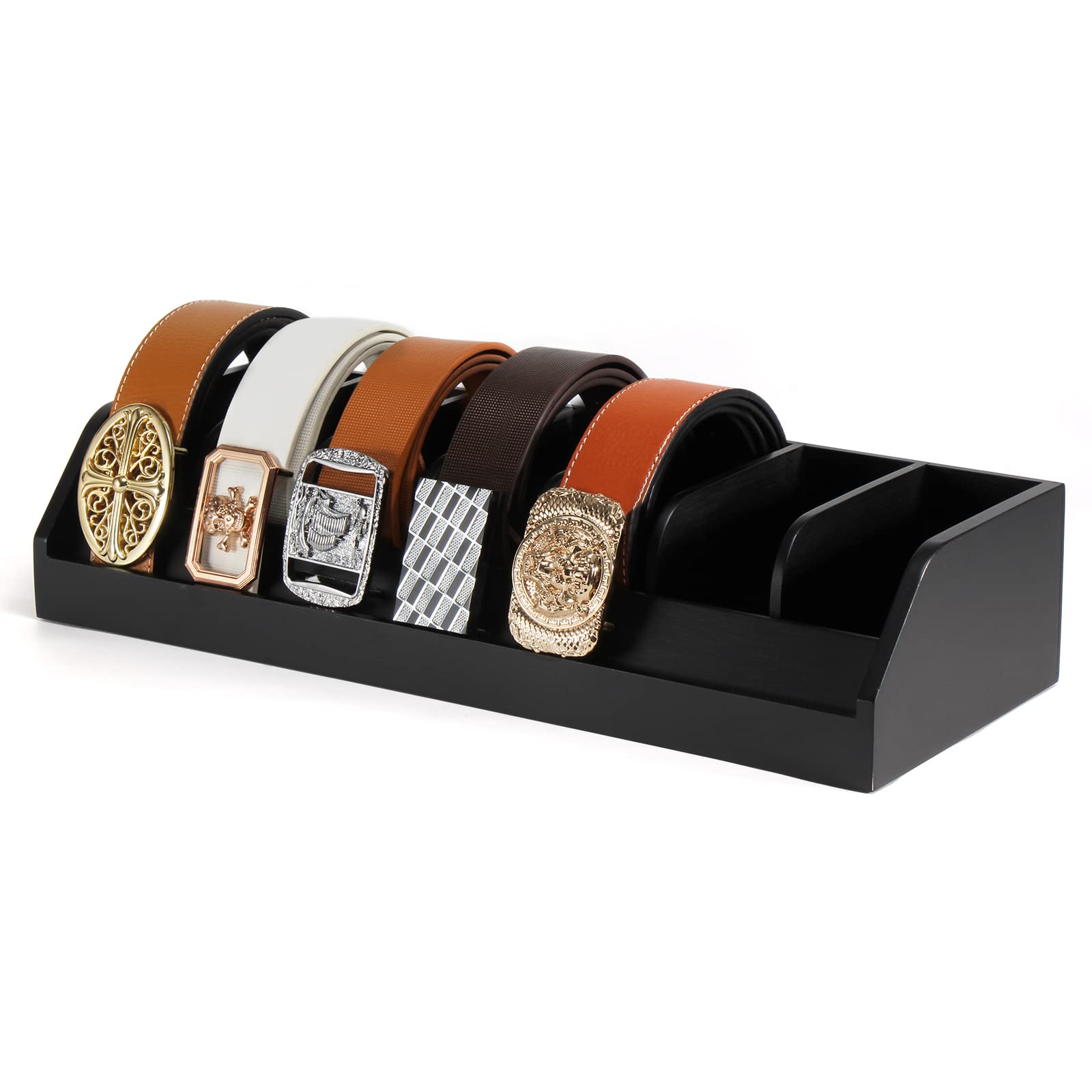 B4Life Belt Organizer-Father's day gift, 7 Compartments Belt Display Rack for Men, Bamboo Belt Holder for Closet and Drawer, Belt Display Case Belt