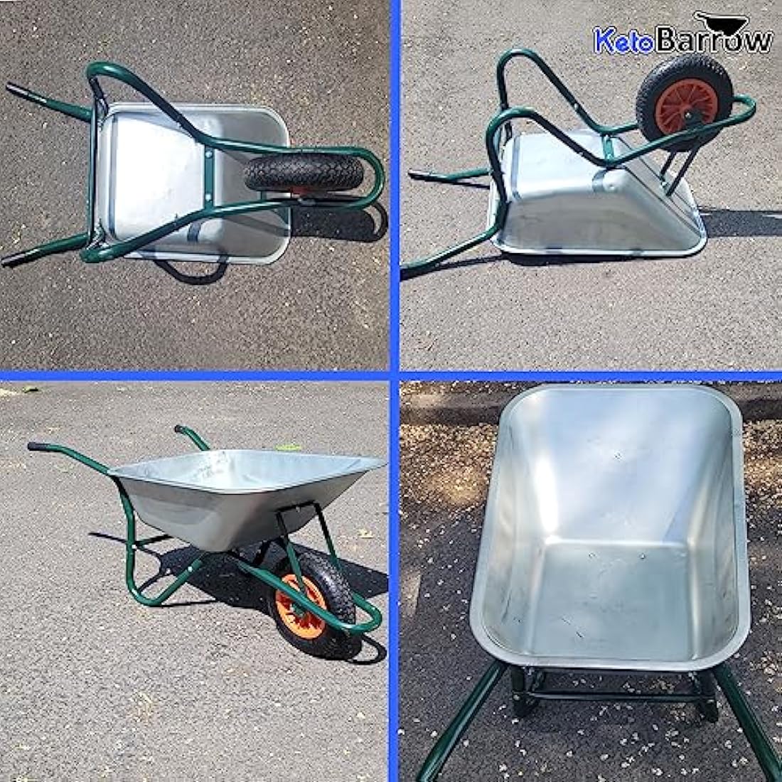 Metal Wheelbarrow - Galvanised with Pneumatic Tyre Professional Garden Wheelbarrow - 100 Litre