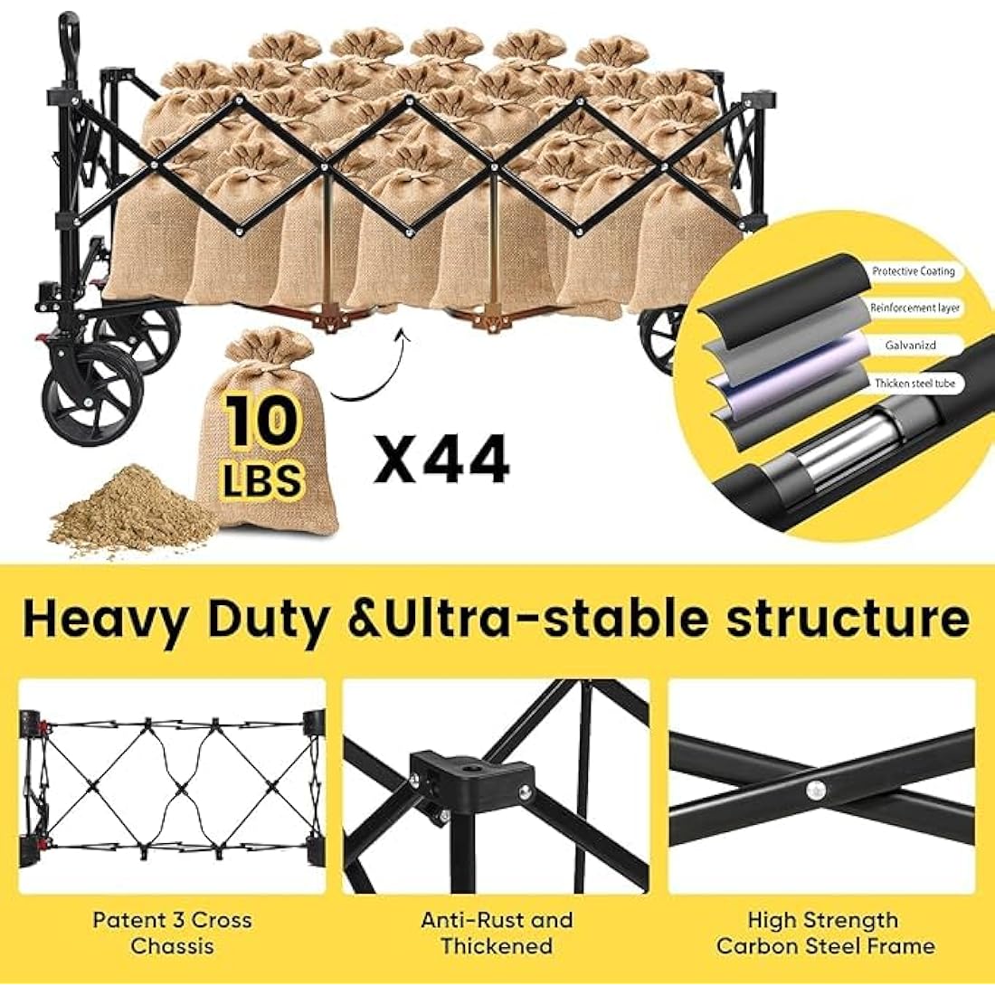 Sekey 300L Ultra-Large Folding Festival Trolley - All-Terrain Extra Wide Wheels and Brake, Heavy-Duty Cart Loadable up to 150KG, Patented Four-Directional Foldable Design, Collapsible Wagon, Blue&grey