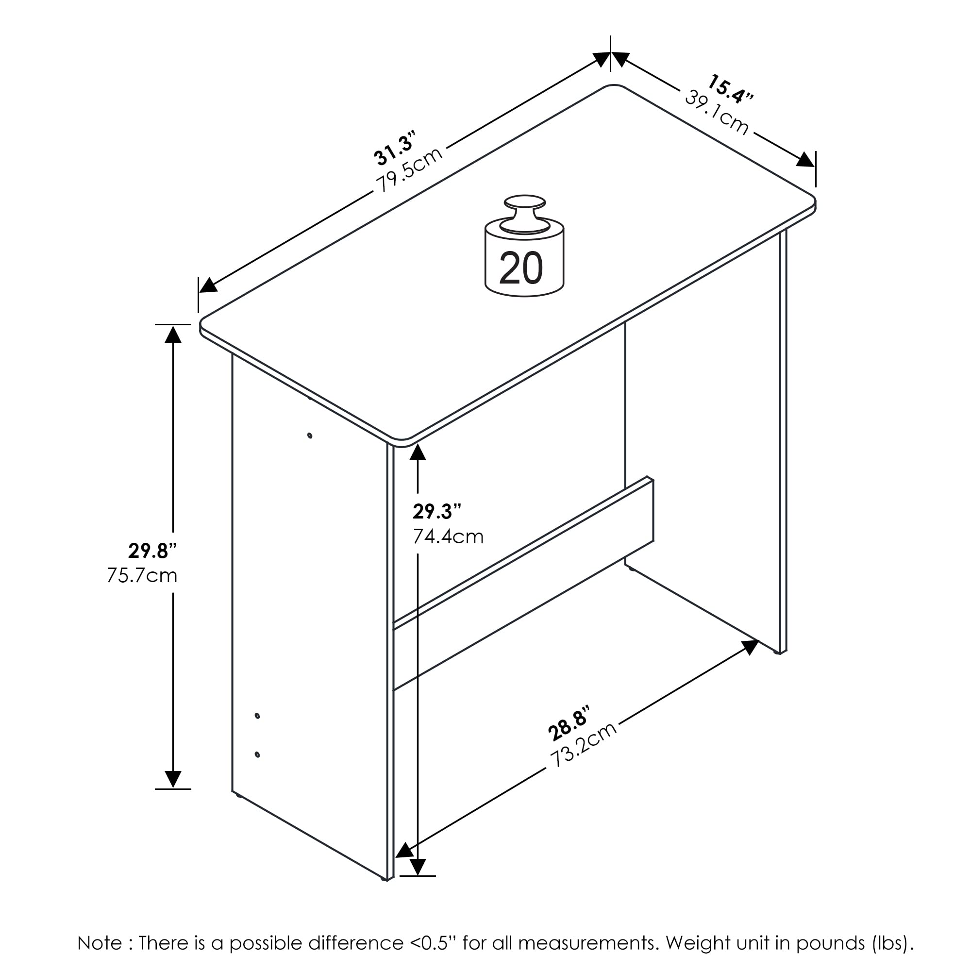 Furinno Simplistic Computer Desk, Study Desk, Writing Desk, White, 39.1 (D) x 79.5 (W) x 75.7 (H) cm