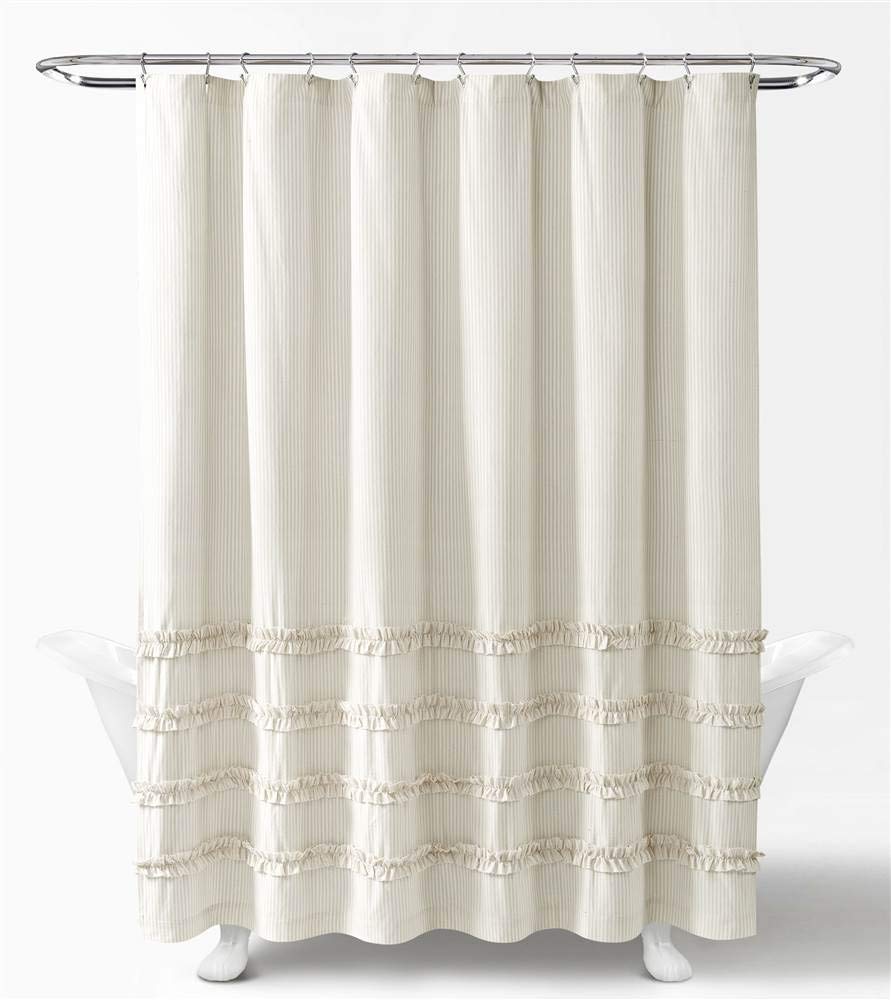 Lush Decor Cotton Shower Curtain Striped Yarn Dyed Neutral 72" x 72"