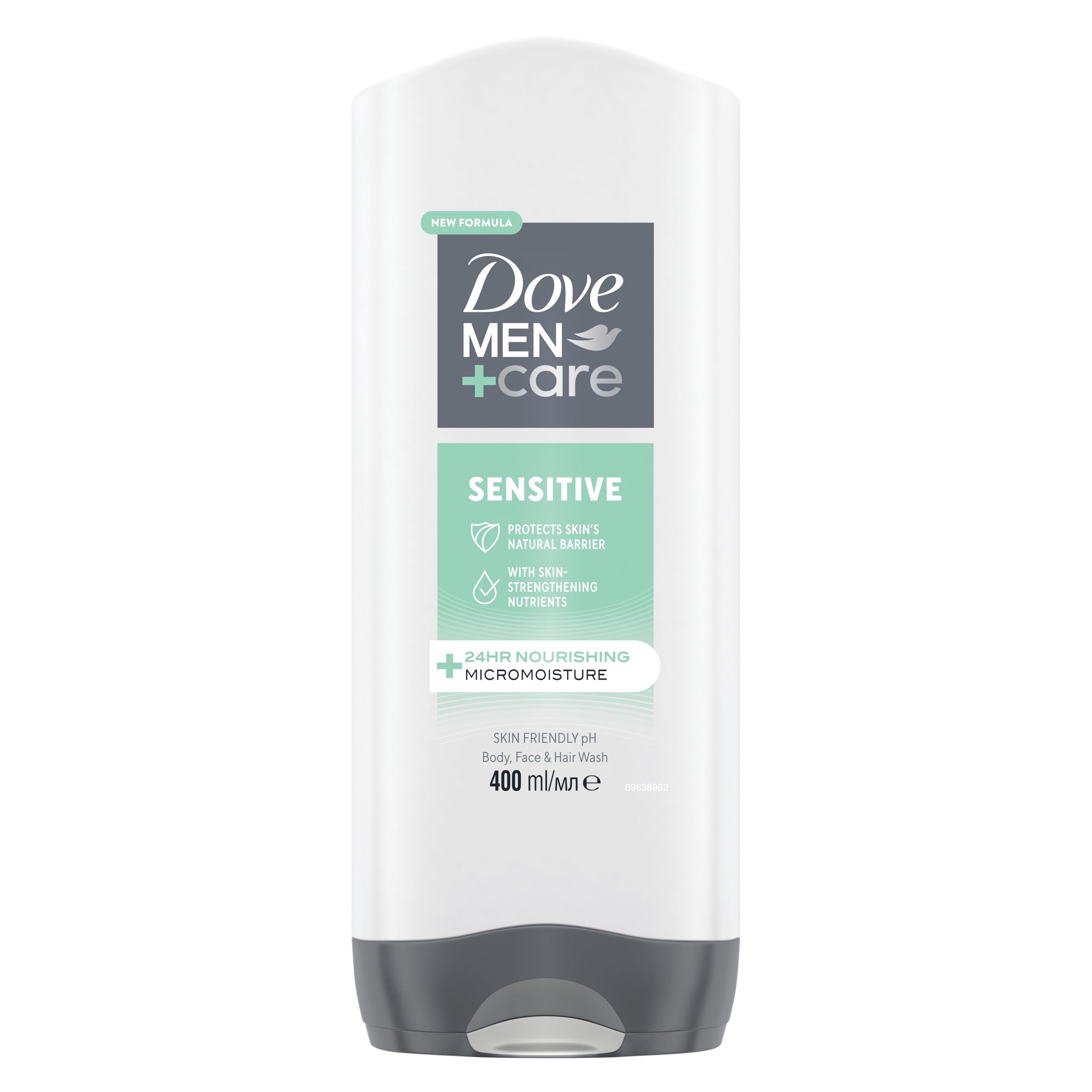 Dove Men+Care Sensitive Men's Body Cleanser shower gel Body Wash, 3-in-1 Hair, Face and Body Wash with 24 hour nourishing MicroMoisture technology for