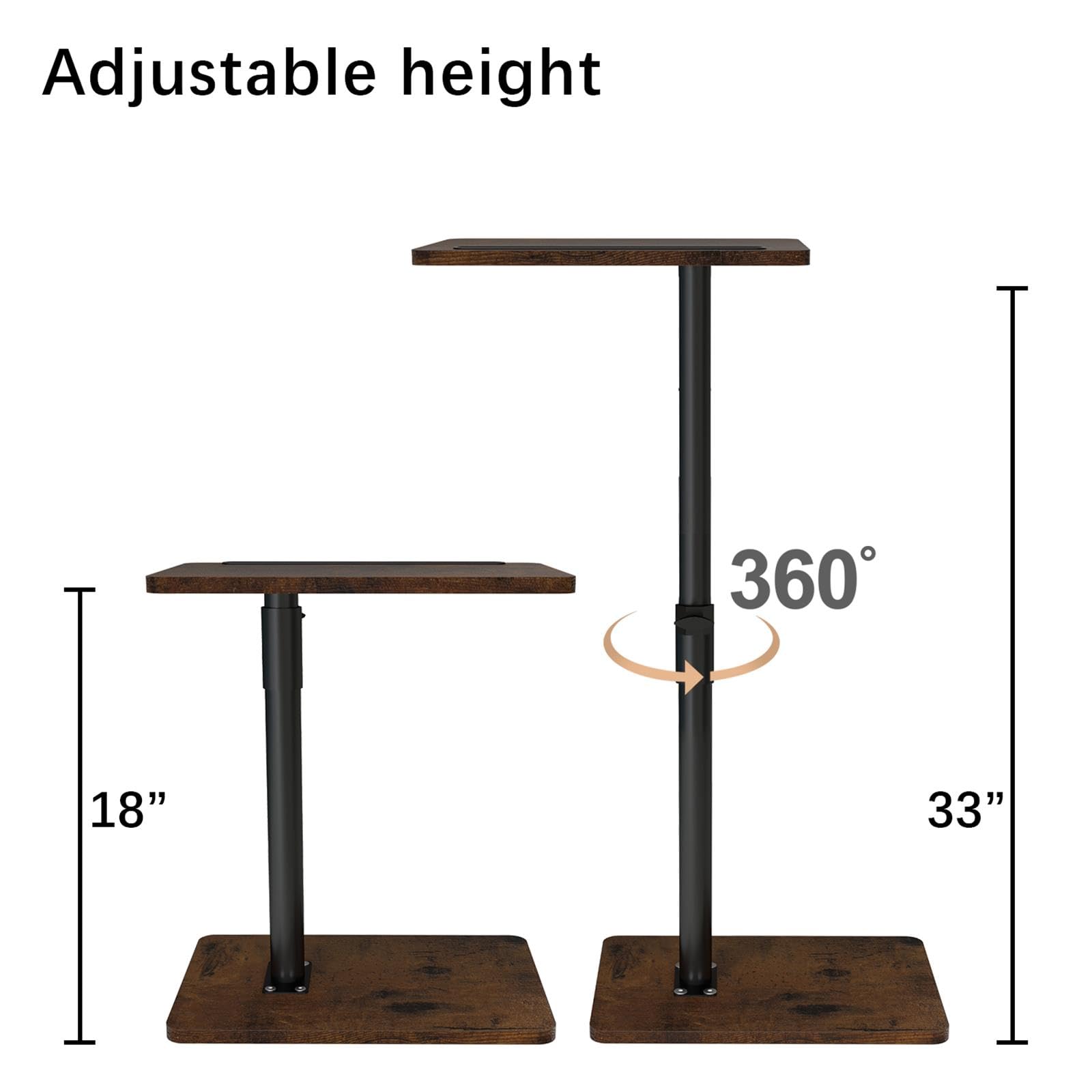 YUHFERA Couch Side Table - 360Swivel Height Adjustable End Table,Sofa Armrest Tray Table,Snack Side Table for Bed or Chair with Phone & Tablet Slot
