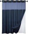 goodbath No Hook Shower Curtain and Liner Set,Luxury Waffle Bath Curtains for Bathroom Hotel, Mesh Top Window,Double Layer,180x188cm,Blue