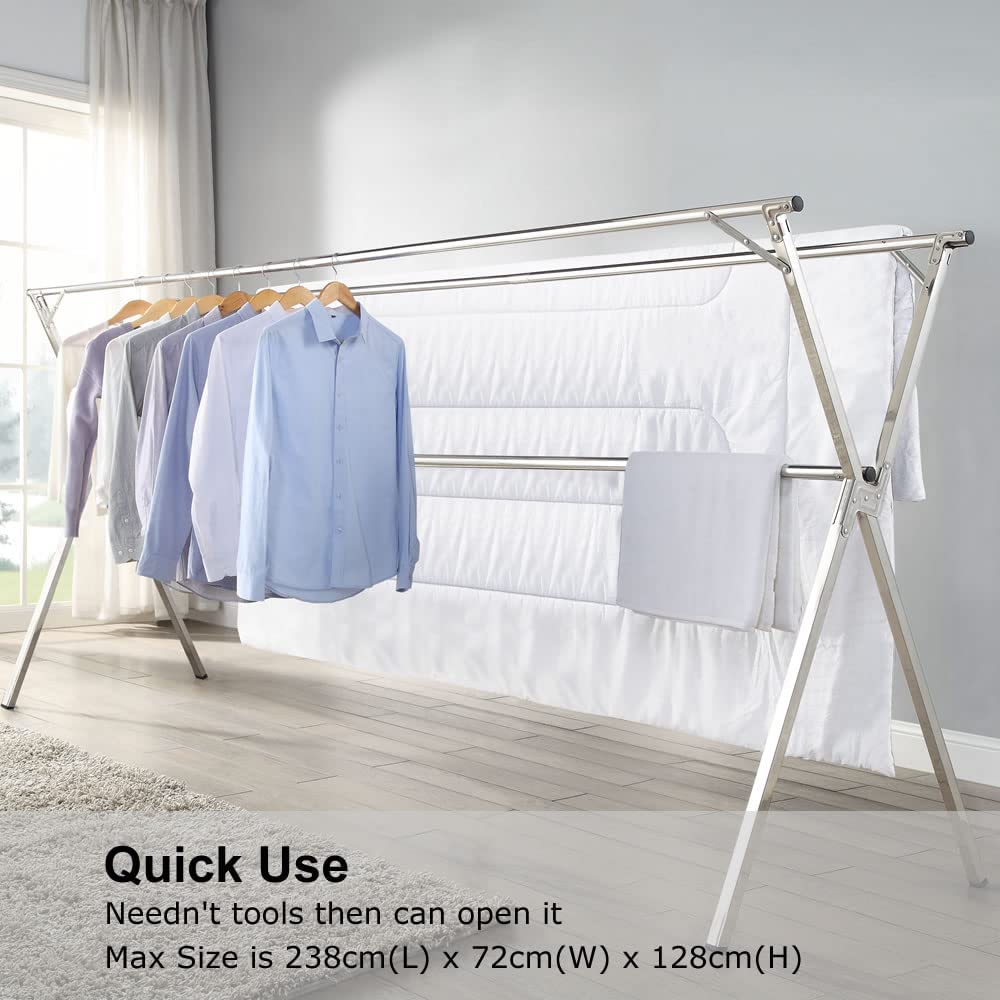GISSAR Clothes Airers,Foldable Clothes Drying Rack,Stainless Steel Laundry Drying Rack For Indoor Outdoor Home Use,Easy Storage Clothes Garment