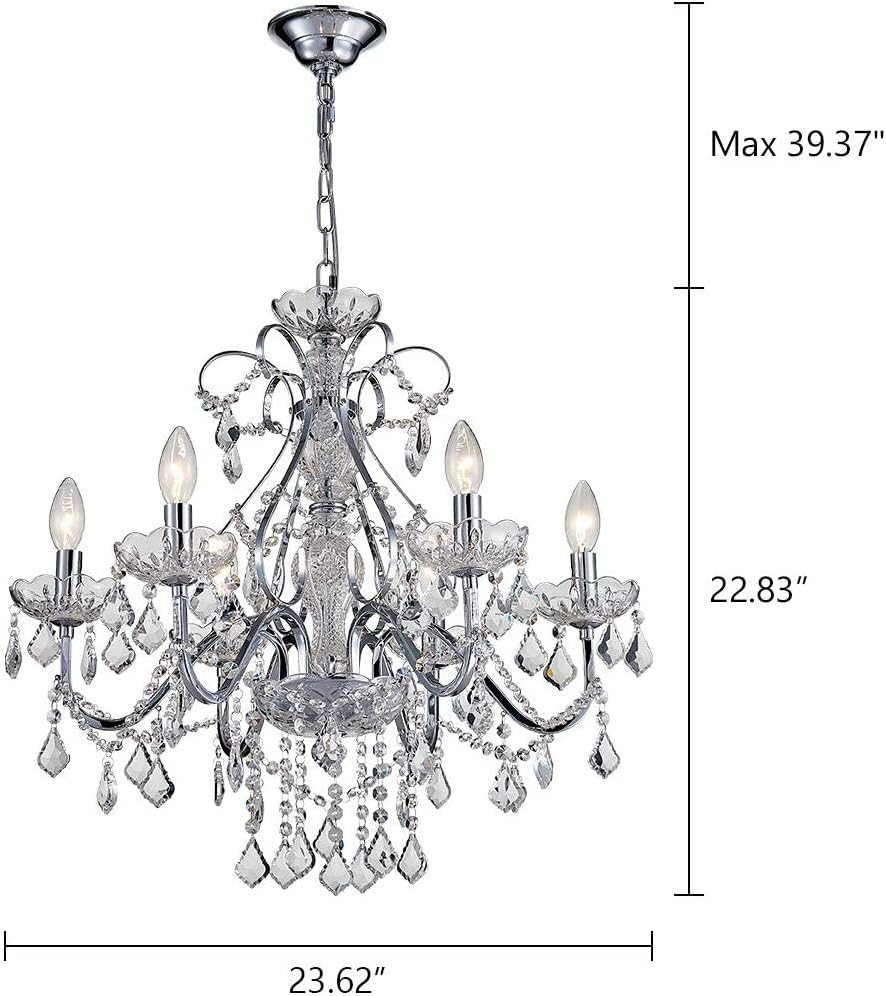 Bestier Modern Chrome Pendant Chandelier Crystal Lighting Ceiling Light Fixture Lamp for Dining Room Bathroom Bedroom Livingroom 6 E14 Bulbs Required D60cm x H65cm